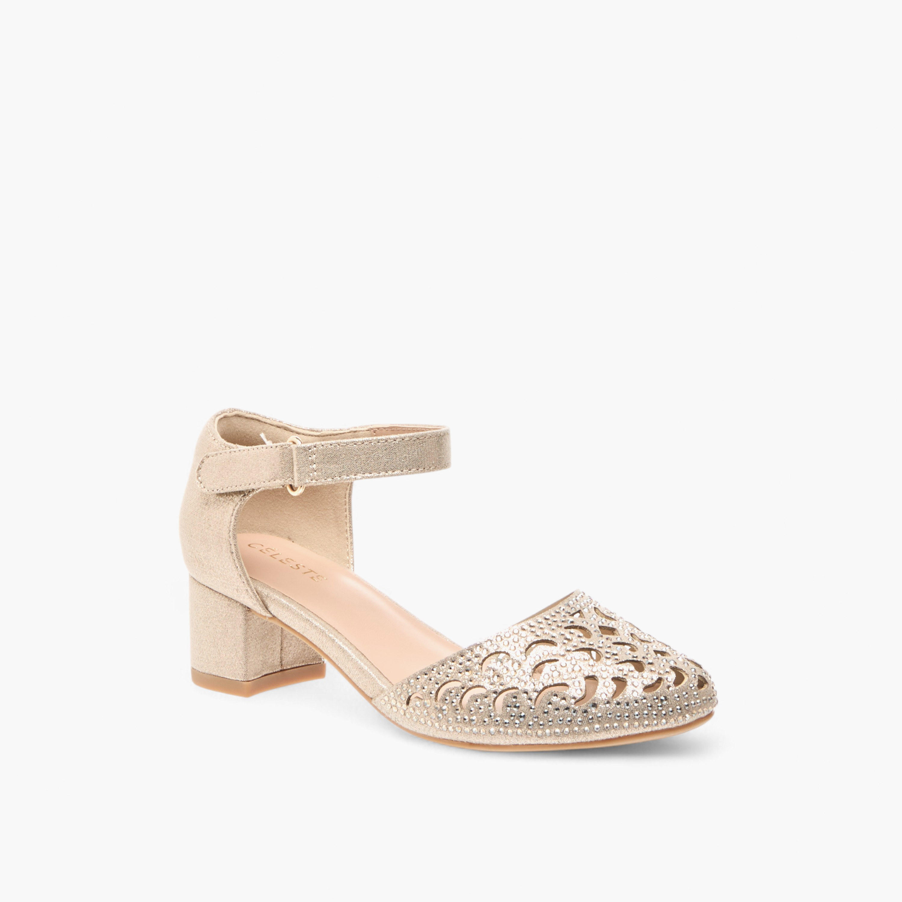 Celeste Girls' Embellished Block Heel Shoes with Ankle Strap and Cutout Detail-girls-shoes-sandals-image-2