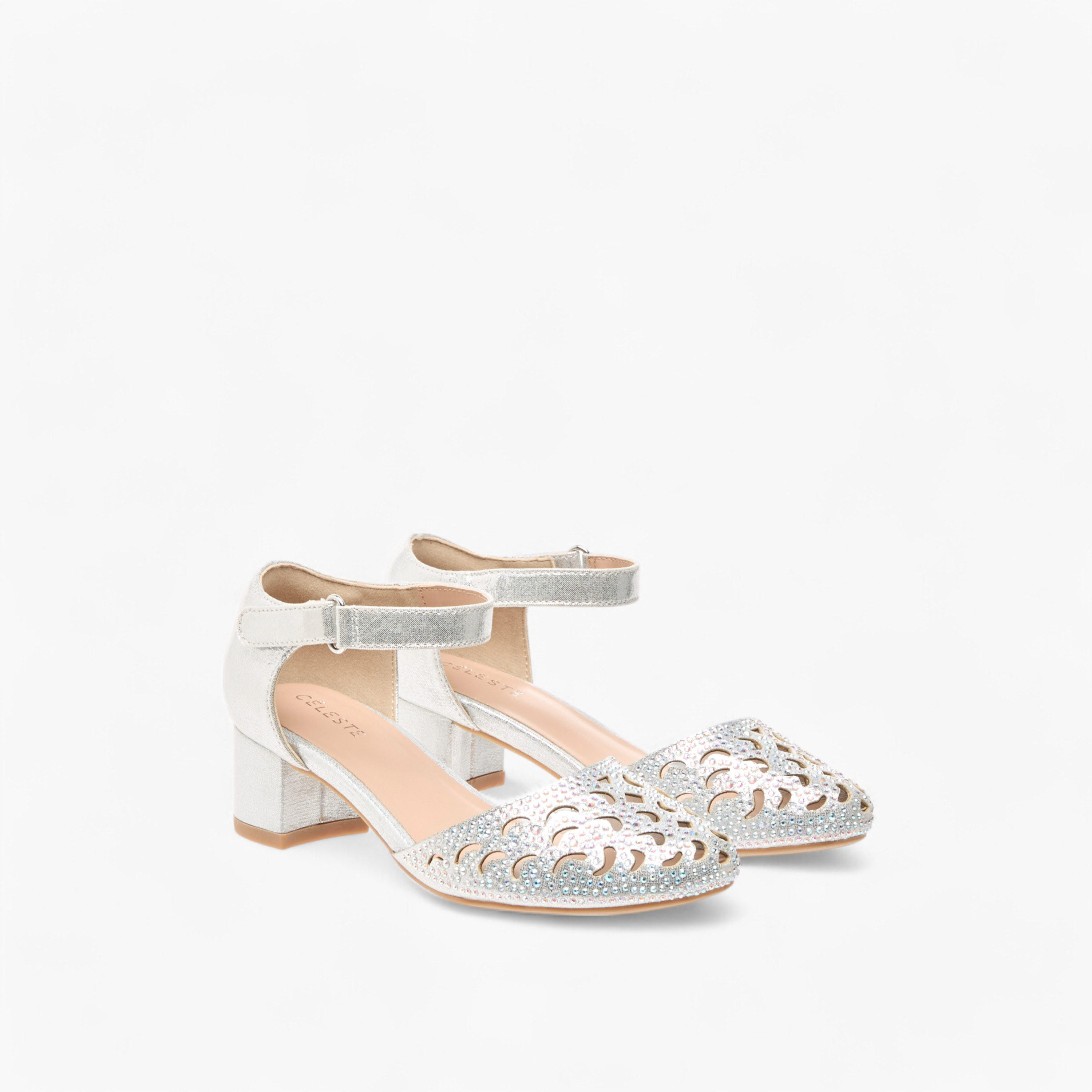 Celeste Girls' Embellished Block Heel Shoes with Ankle Strap and Cutout Detail-girls-shoes-sandals-image-1