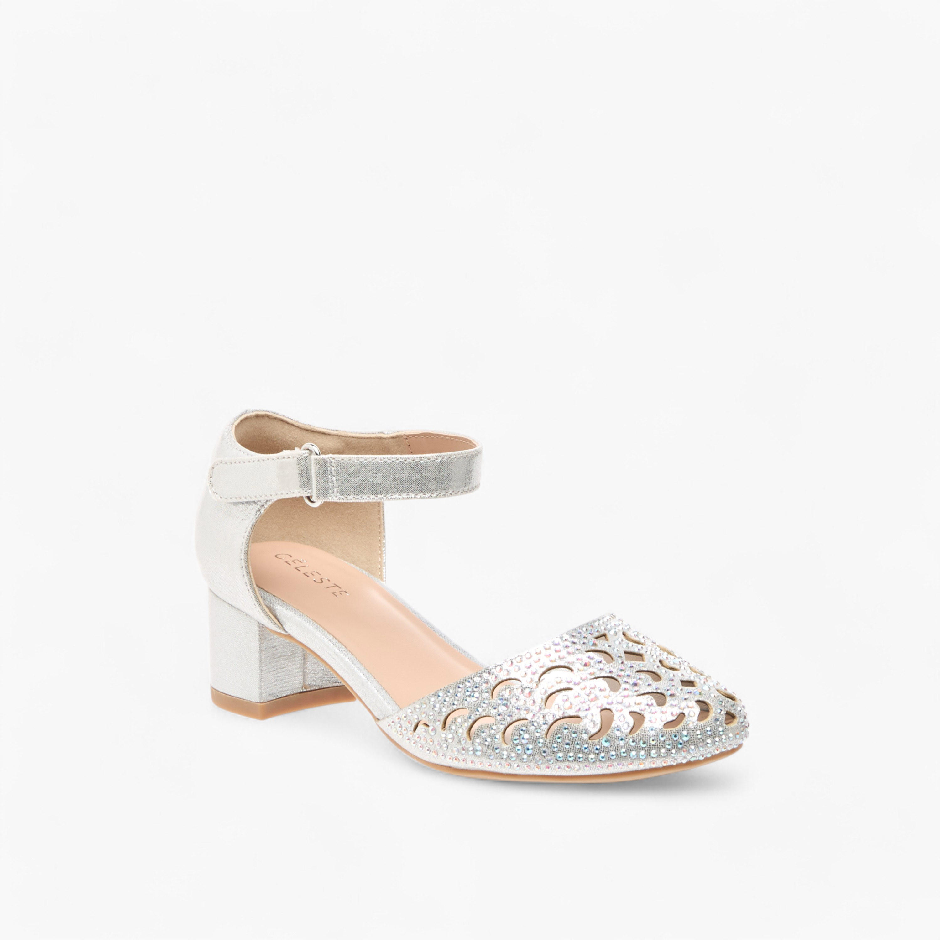 Celeste Girls' Embellished Block Heel Shoes with Ankle Strap and Cutout Detail-girls-shoes-sandals-image-2