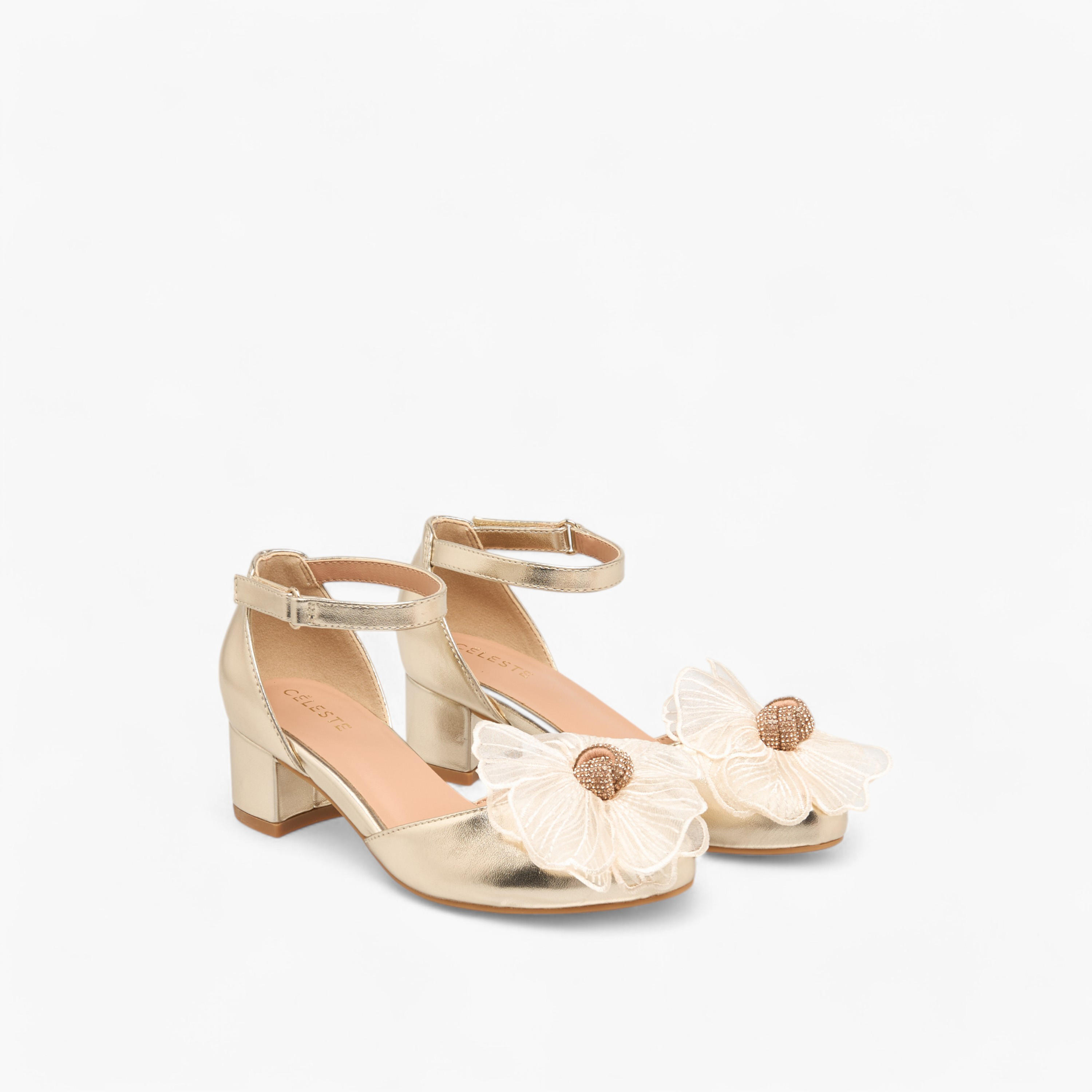 Celeste Girls' Floral Embellished Shoes with Hook and Loop Closure-girls-shoes-sandals-image-1