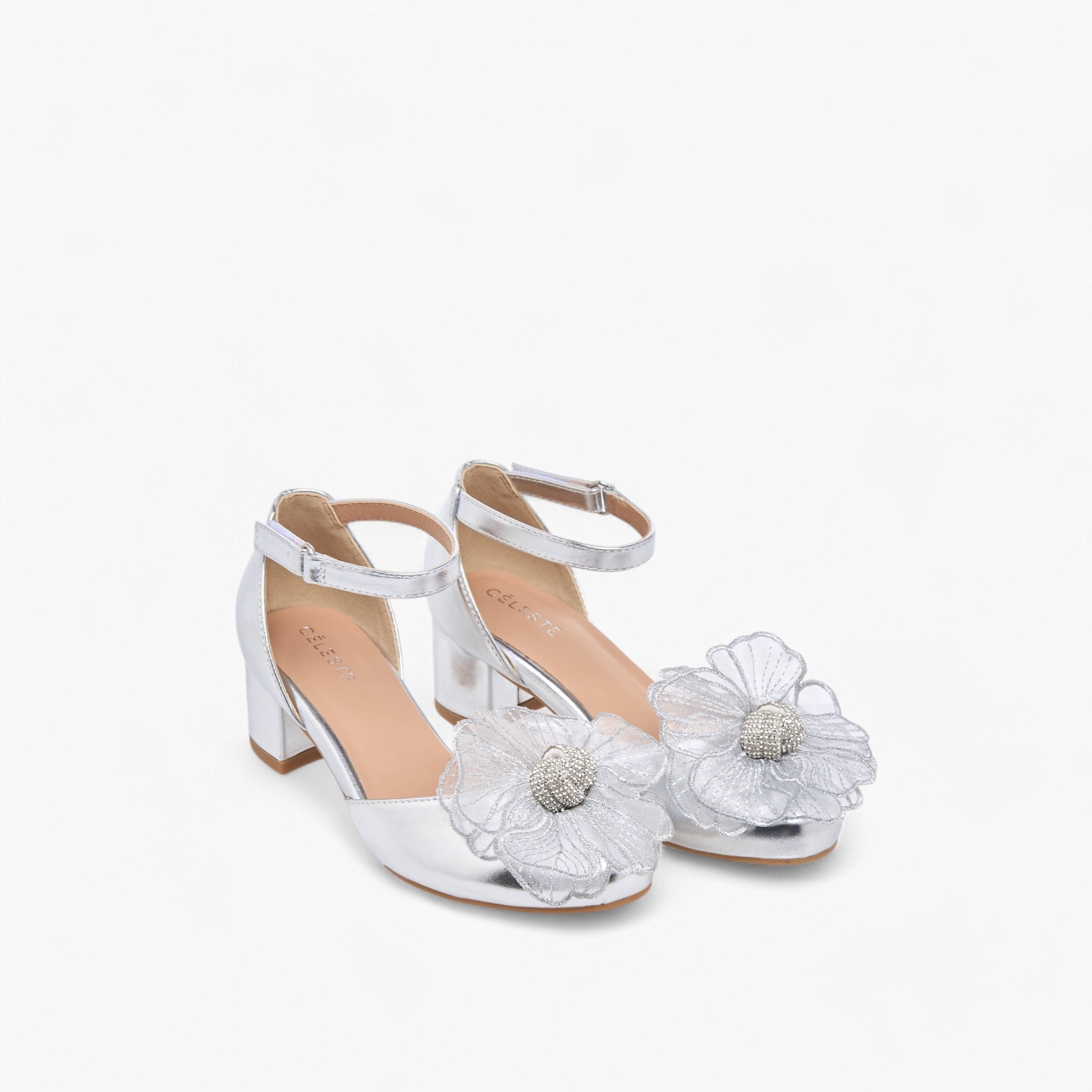Celeste Girls' Floral Embellished Shoes with Hook and Loop Closure-girls-shoes-sandals-image-1