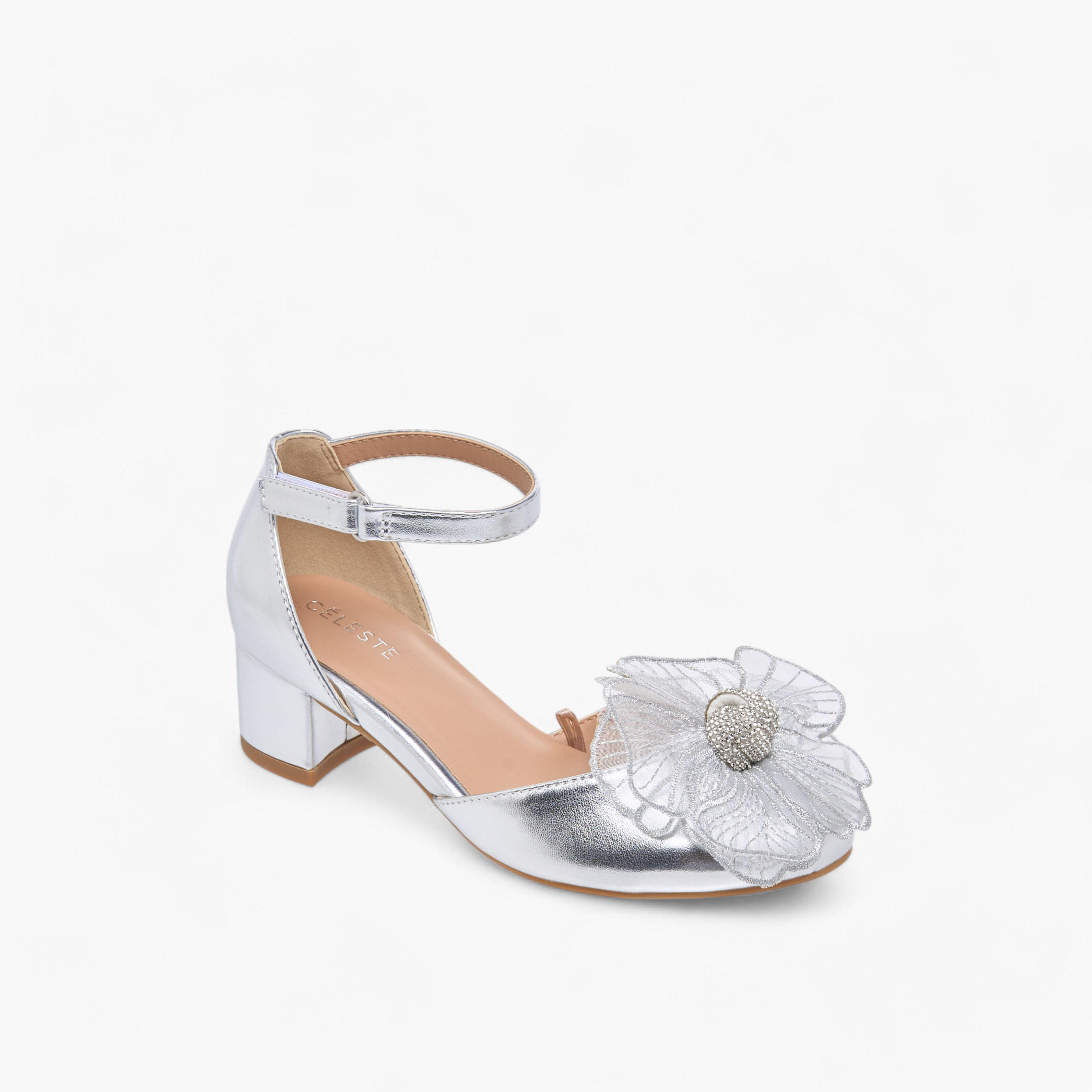 Celeste Girls' Floral Embellished Shoes with Hook and Loop Closure-girls-shoes-sandals-image-2