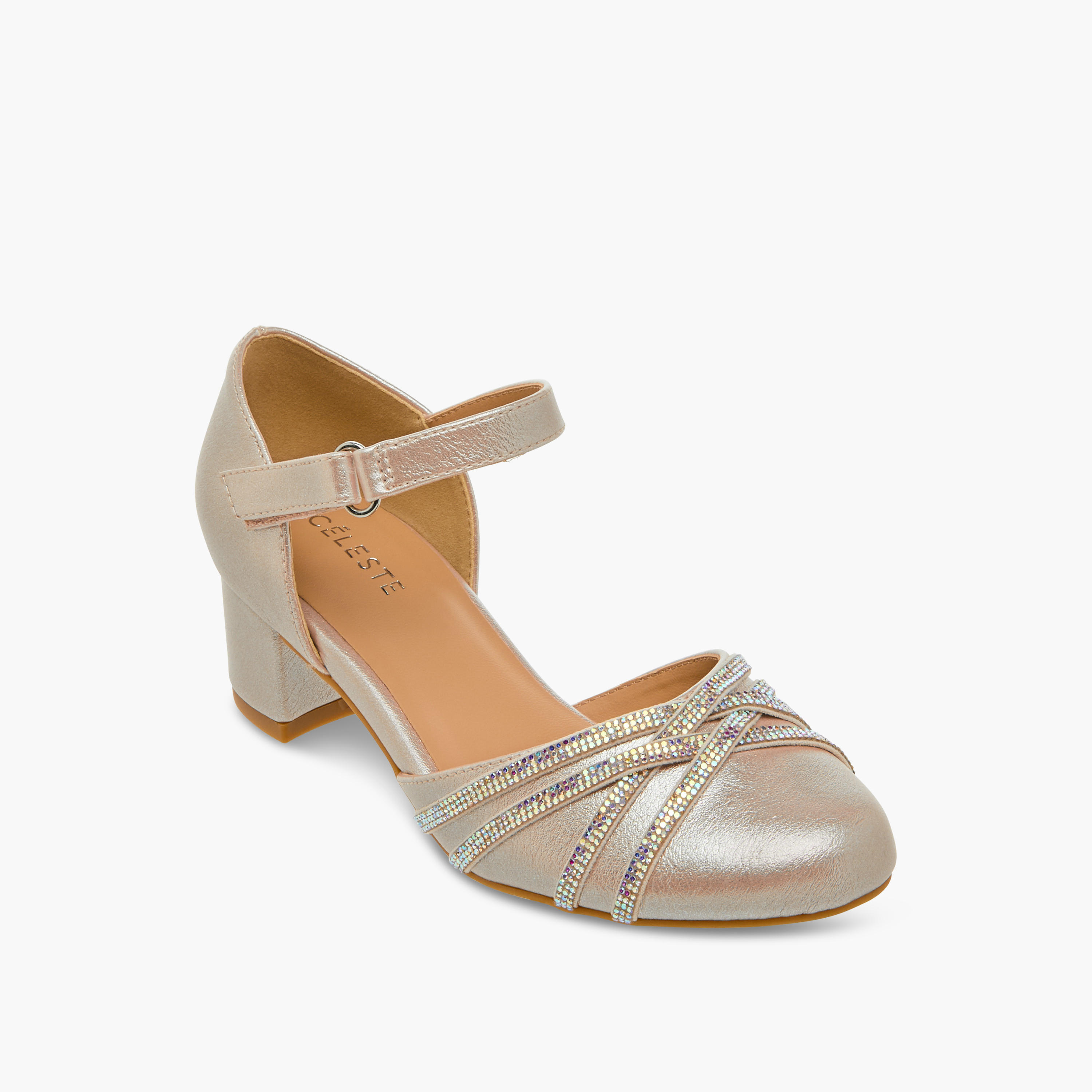 Celeste Girls Embellished Block Heel Shoes with Hook and Loop Closure-girls-shoes-ballerinas-image-2