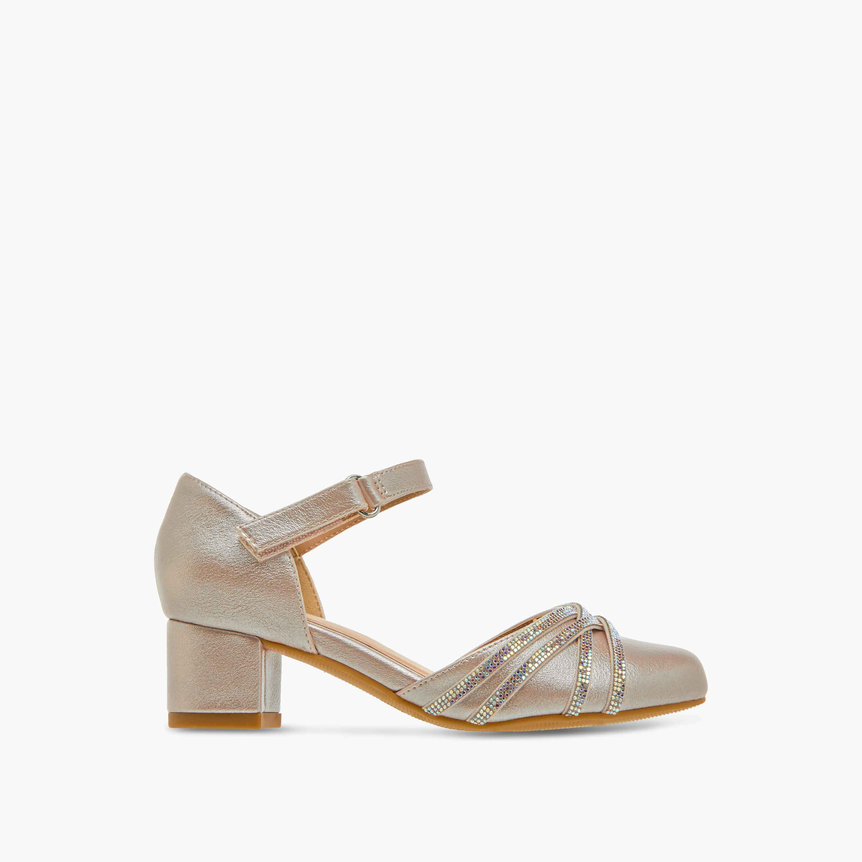 Celeste Girls Embellished Block Heel Shoes with Hook and Loop Closure-girls-shoes-ballerinas-image-3