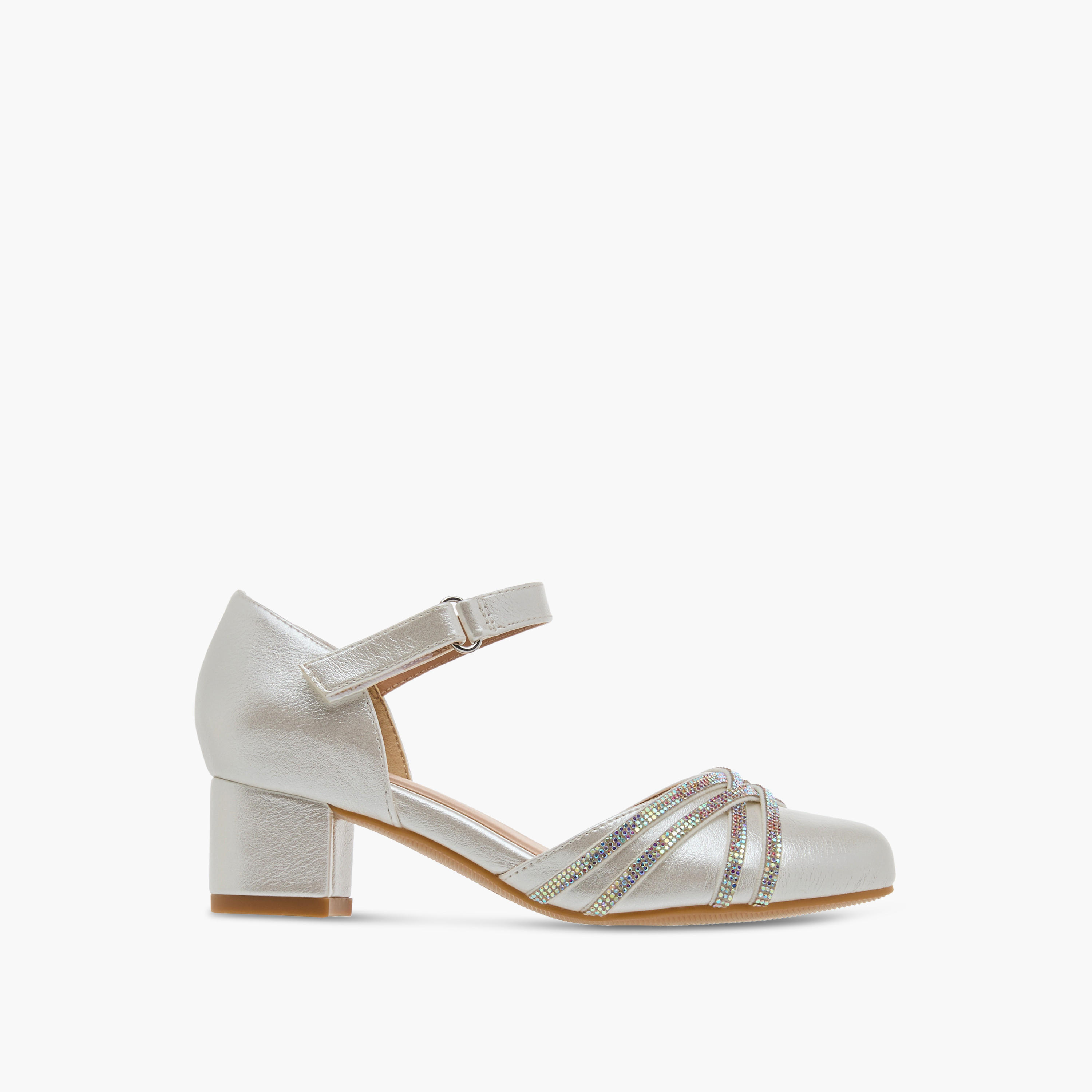 Celeste Girls Embellished Block Heel Shoes with Hook and Loop Closure-girls-shoes-ballerinas-image-3