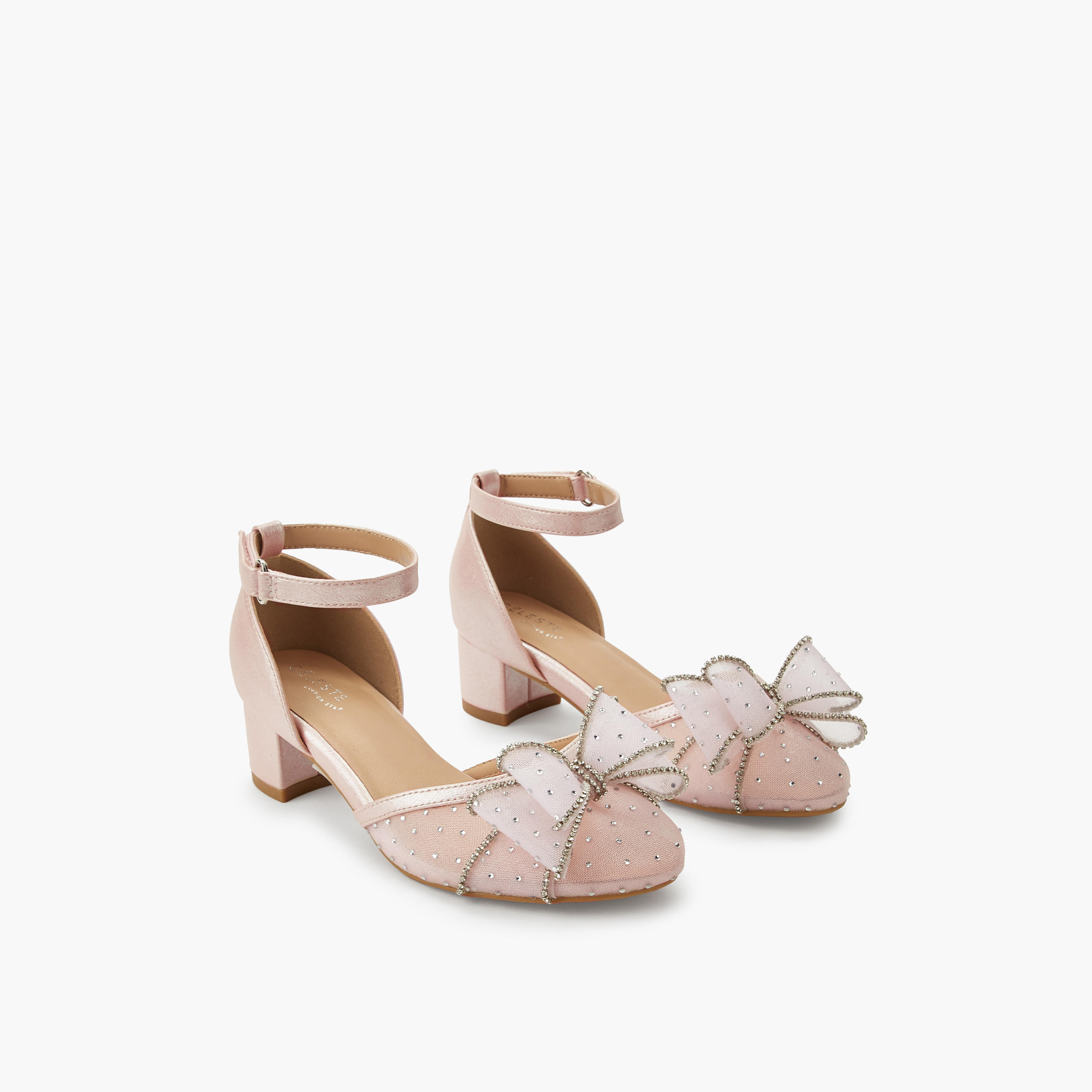 Celeste Girls Bow Embellished Block Heel Shoes-girls-shoes-sandals-image-1