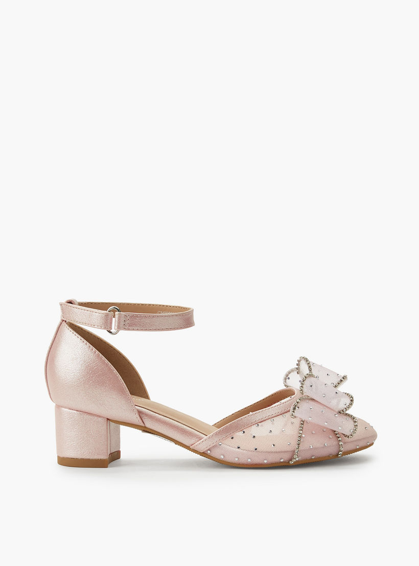 Celeste Girls Bow Embellished Block Heel Shoes-girls-shoes-sandals-image-3