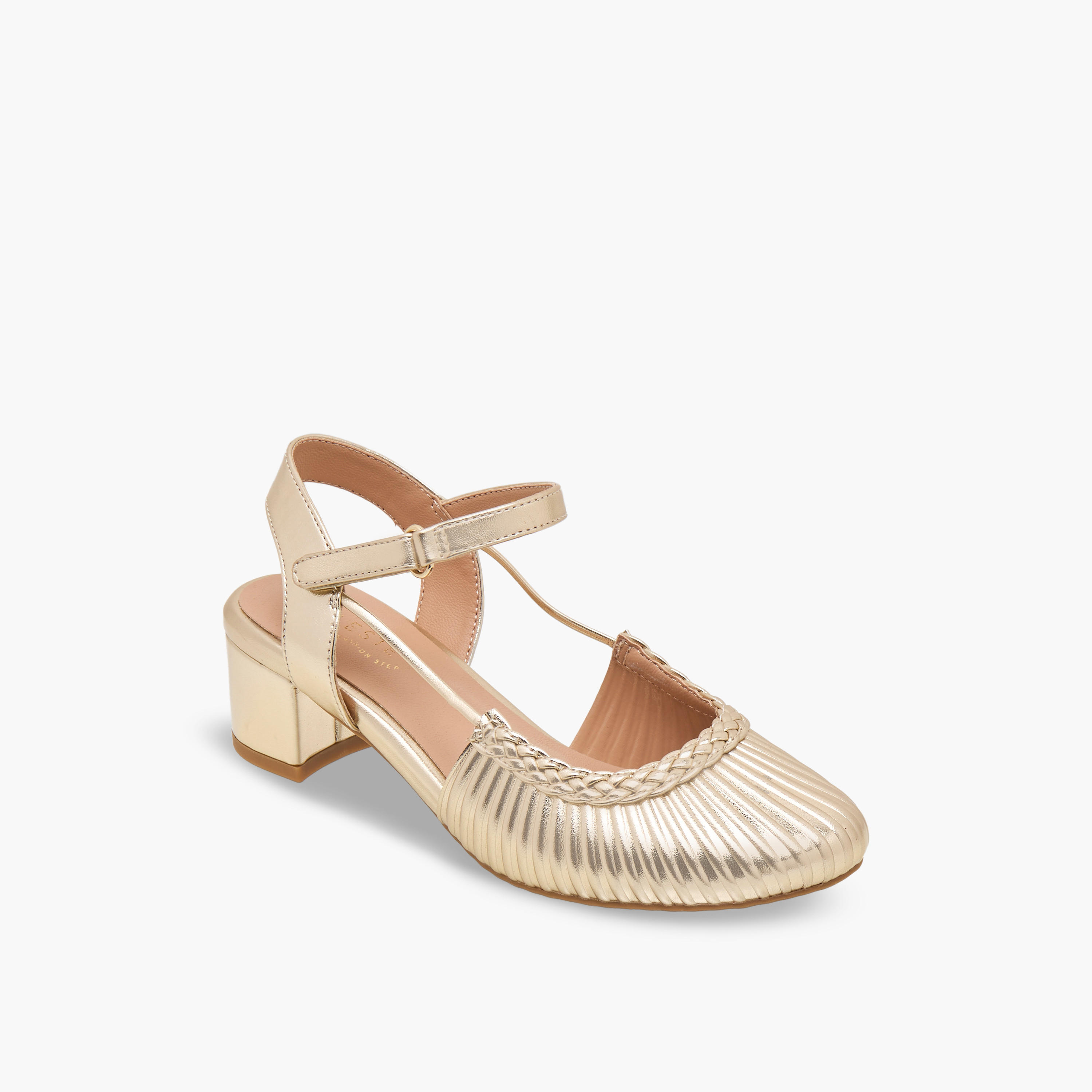 Celeste Girls Textured Block Heels Shoes-girls-shoes-sandals-image-2