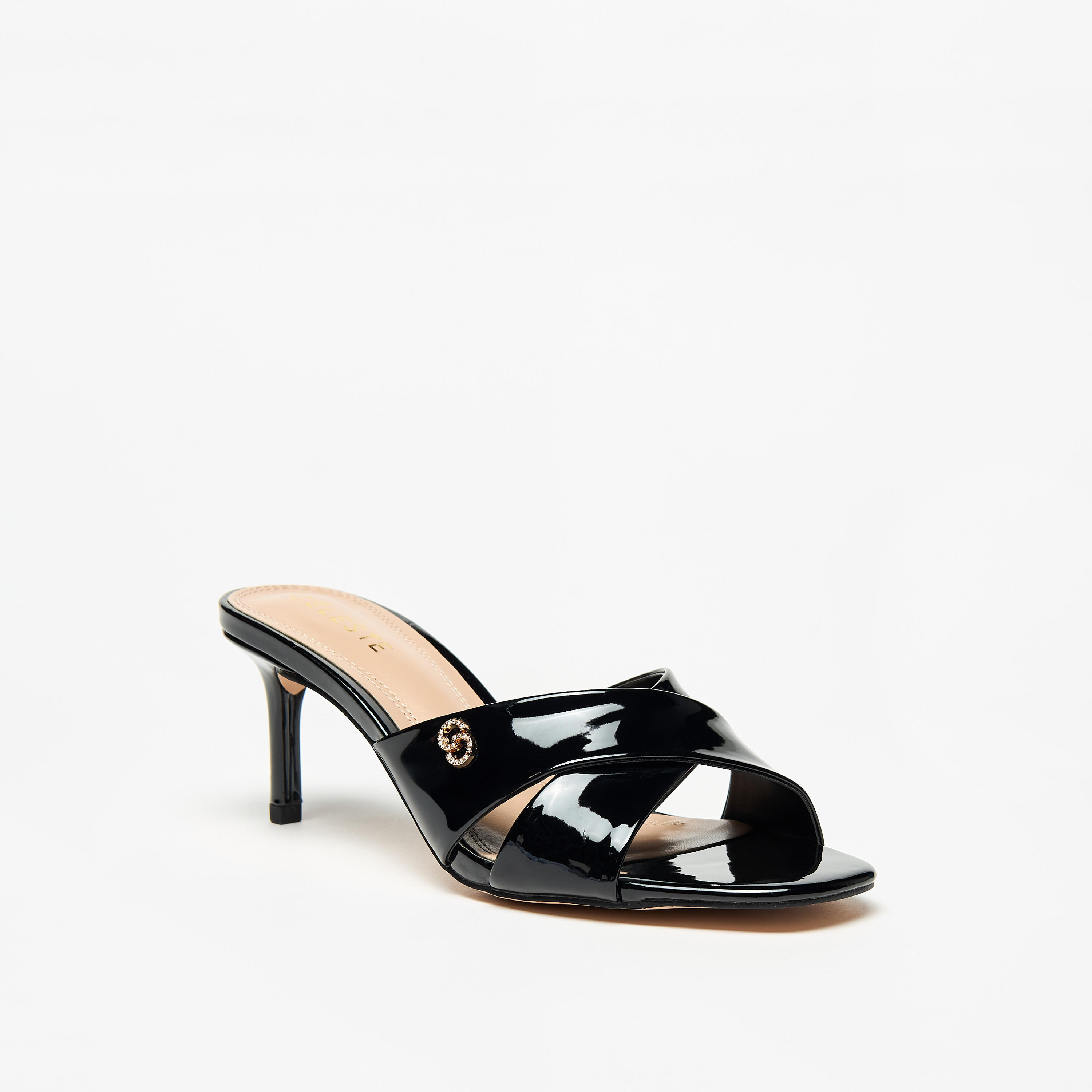 Celeste Women's Solid Slip-On Sandals with Stiletto Heels and Logo Accent-women-shoes-heels-image-6