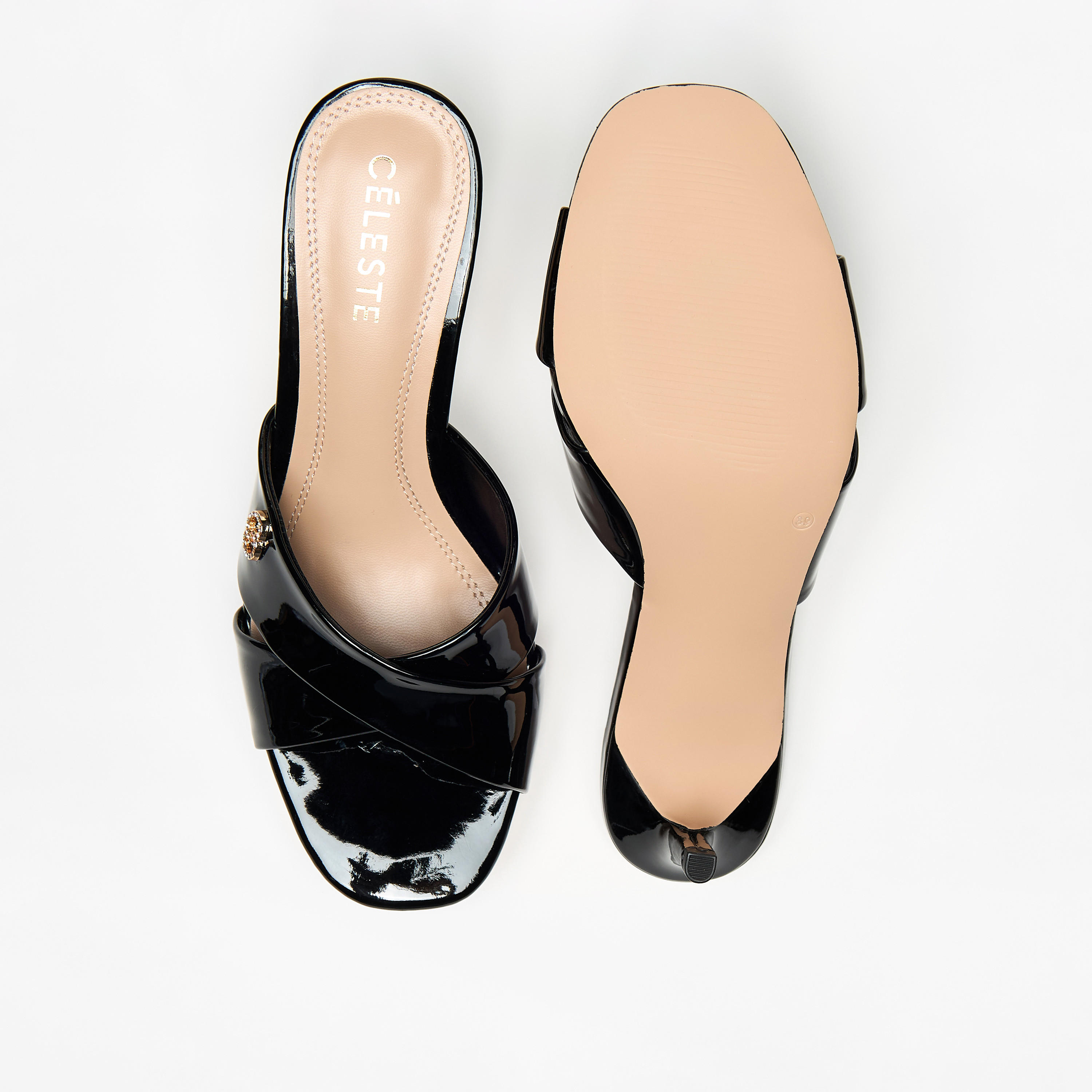 Celeste Women's Solid Slip-On Sandals with Stiletto Heels and Logo Accent-women-shoes-heels-image-9