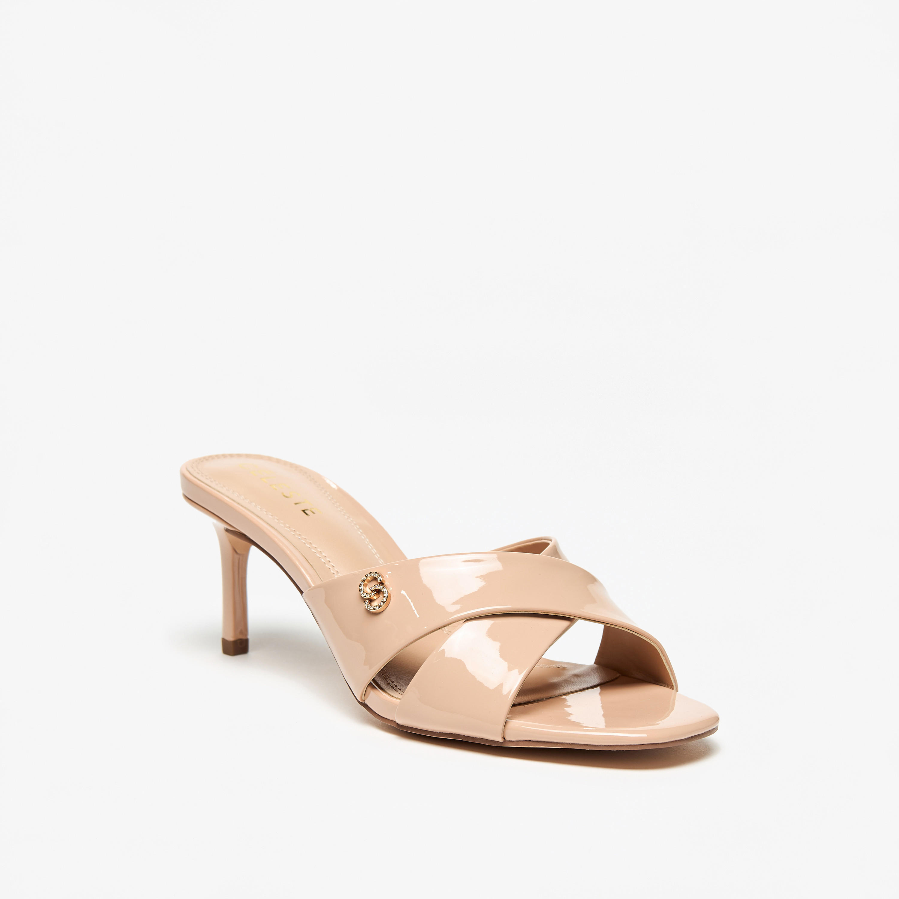 Celeste Women's Solid Slip-On Sandals with Stiletto Heels and Logo Accent-women-shoes-heels-image-1