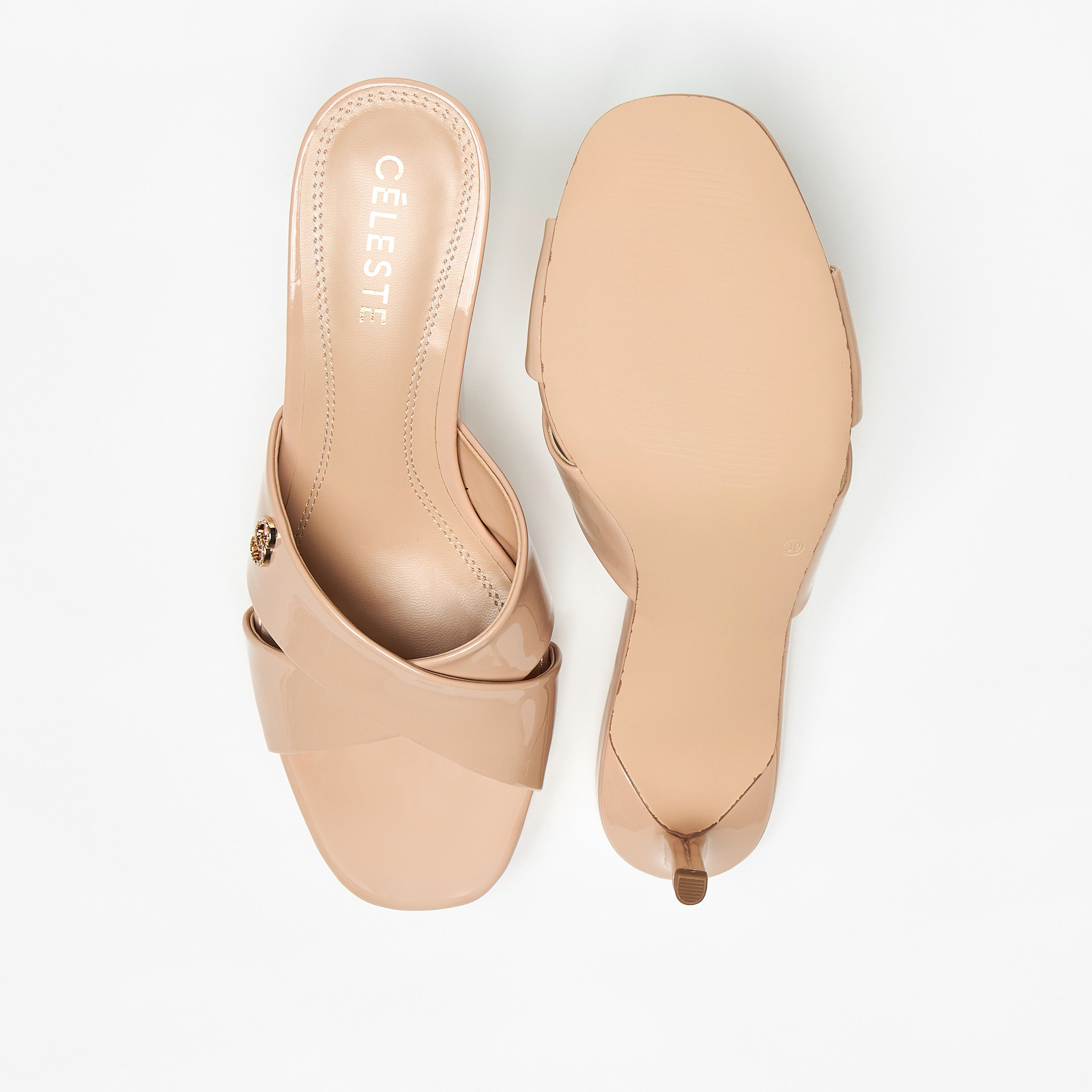 Celeste Women's Solid Slip-On Sandals with Stiletto Heels and Logo Accent-women-shoes-heels-image-2