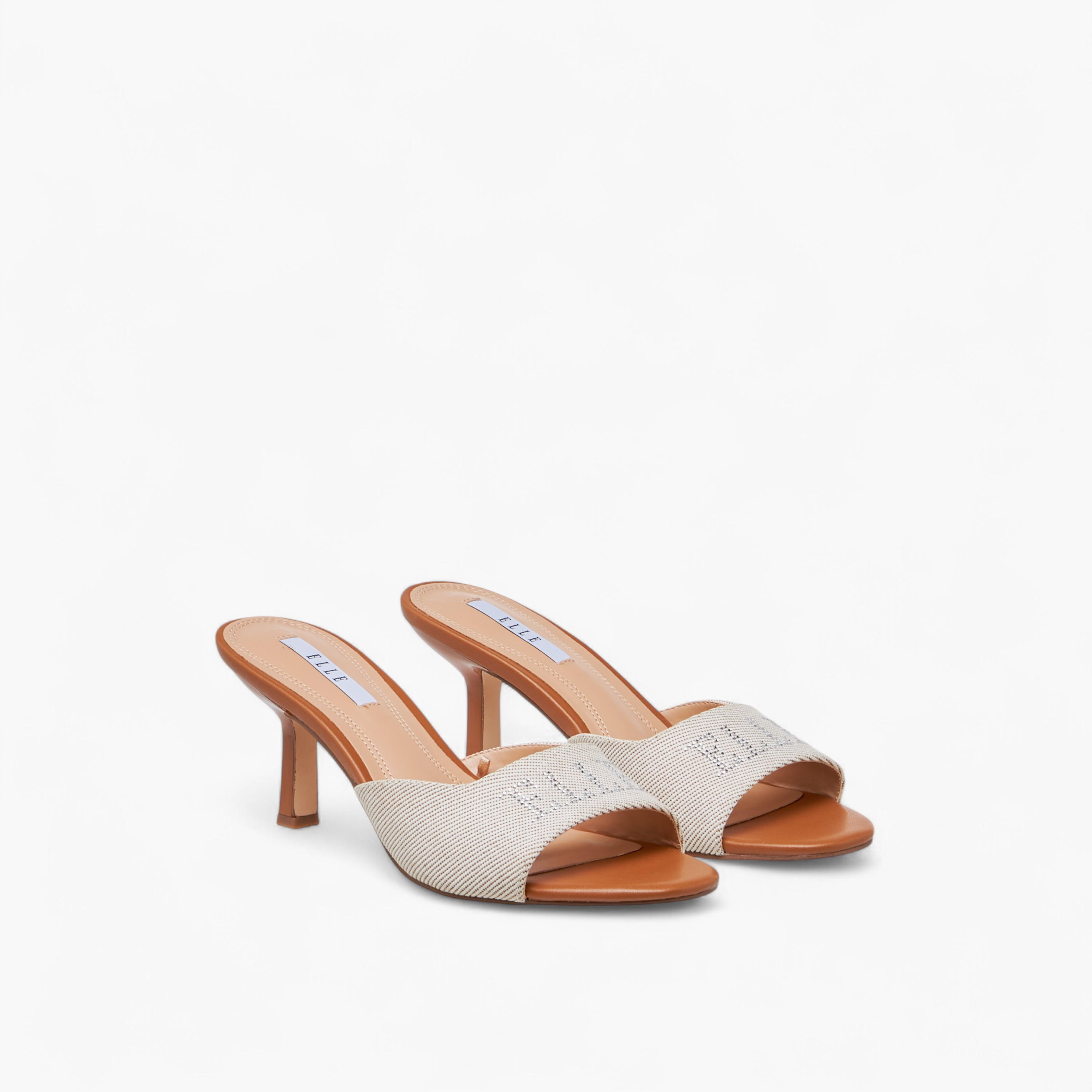 Elle Women's Logo Detail Slip-On Sandals with Stiletto Heels-women-shoes-sandals-heeled-image-1