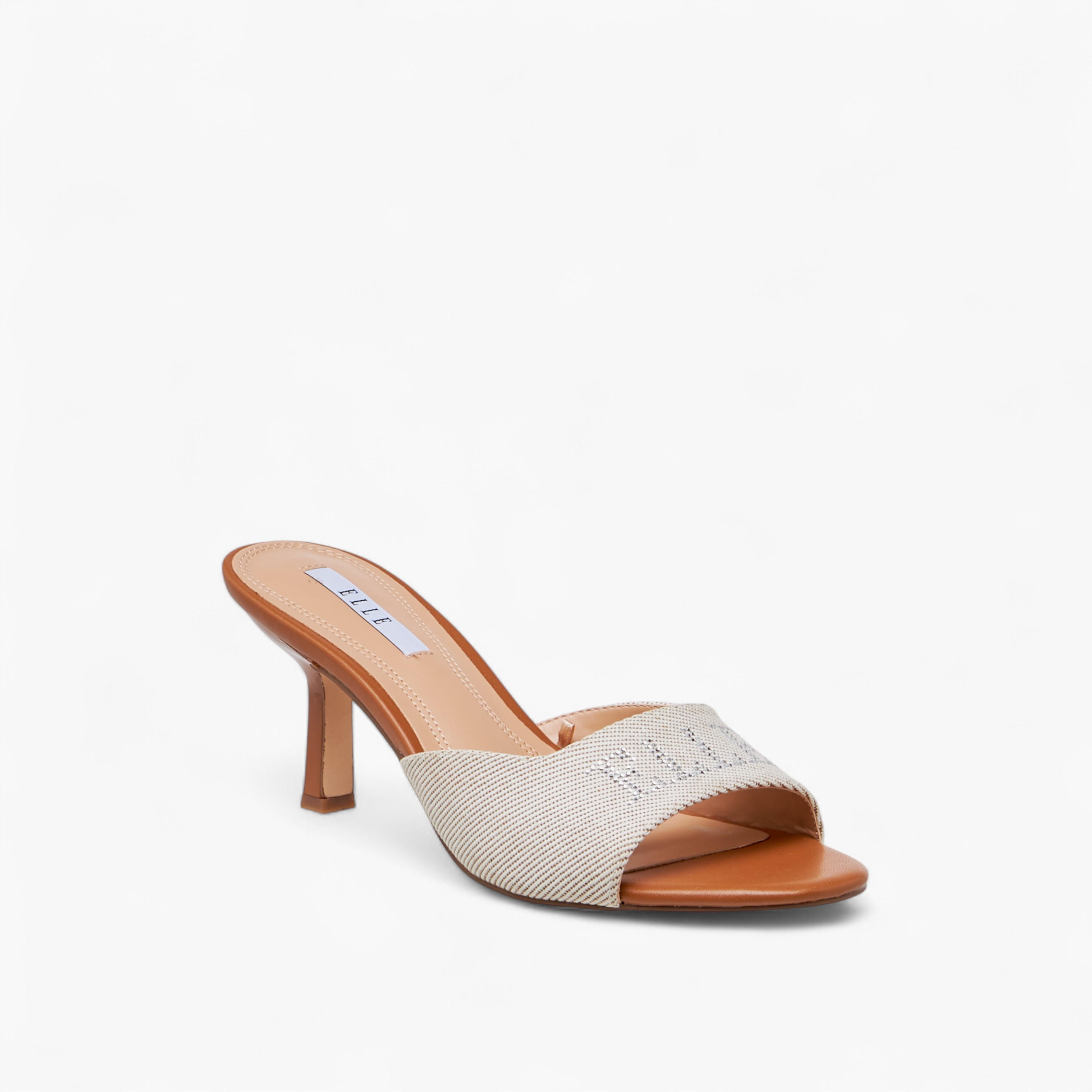 Elle Women's Logo Detail Slip-On Sandals with Stiletto Heels-women-shoes-sandals-heeled-image-2