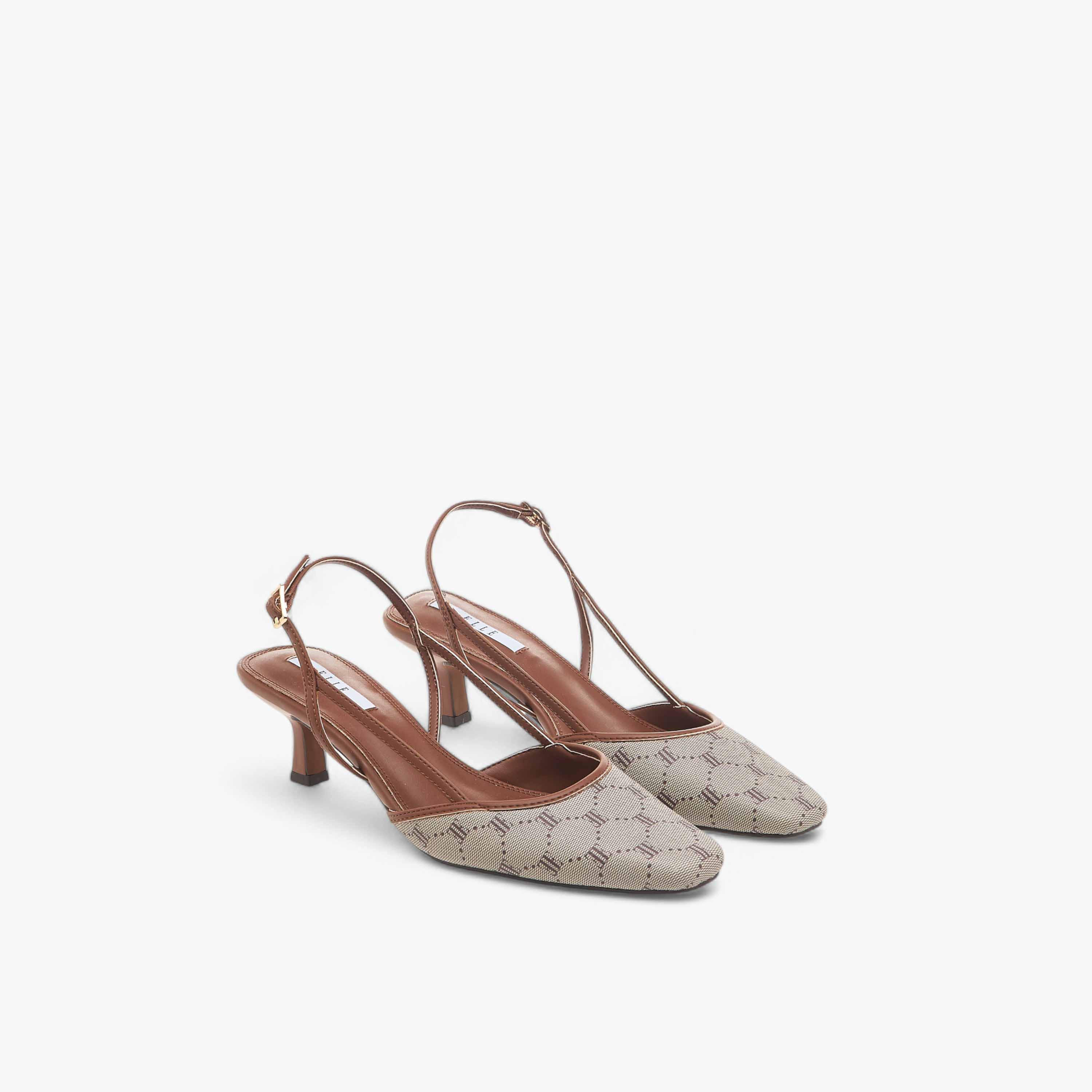 Elle Women's Monogram Print Slingback Shoes with Kitten Heels-women-shoes-sandals-heeled-image-1