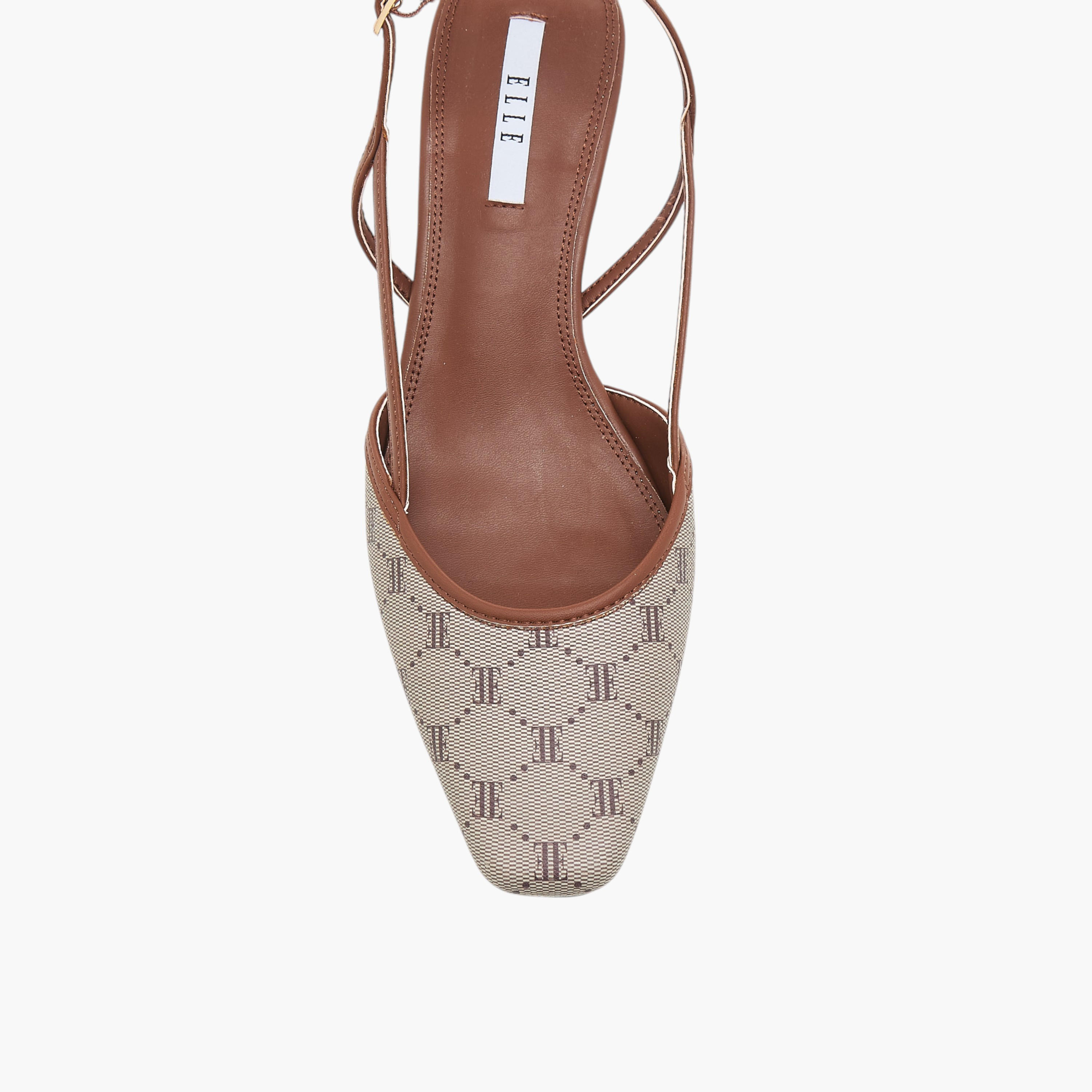 Elle Women's Monogram Print Slingback Shoes with Kitten Heels-women-shoes-sandals-heeled-image-4