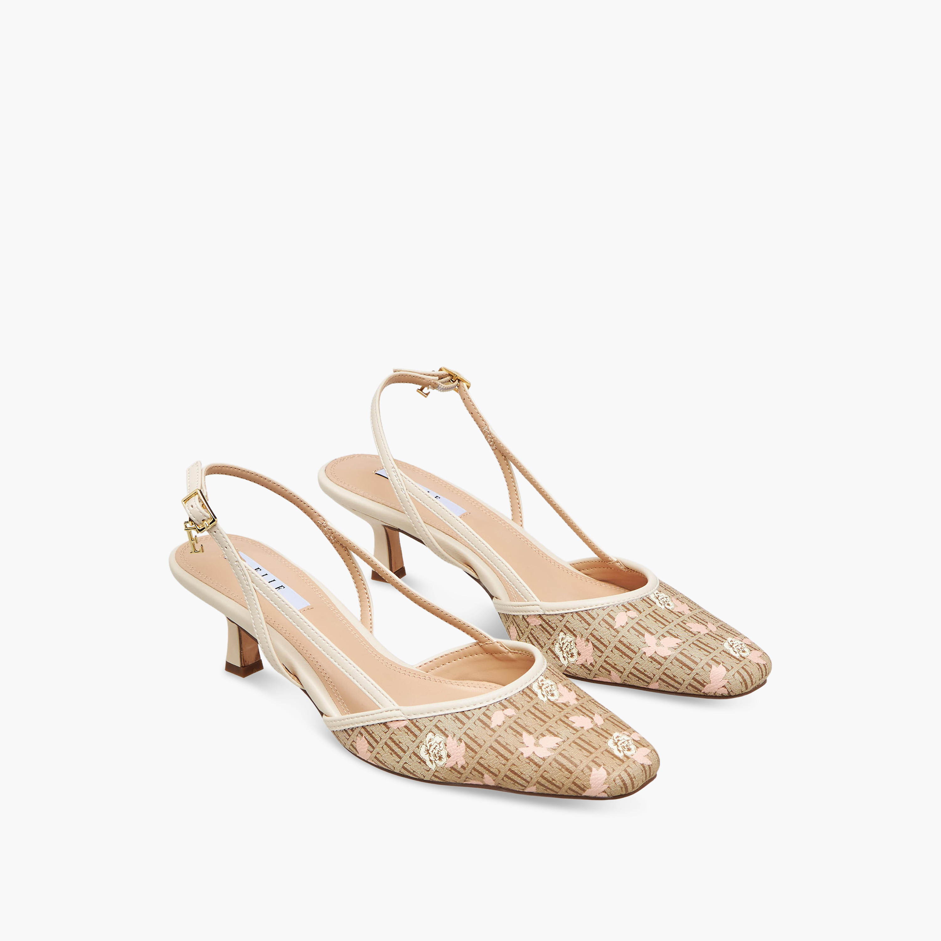 Elle Women Monogram Print Kitten Heel Shoes-women-shoes-sandals-heeled-image-1