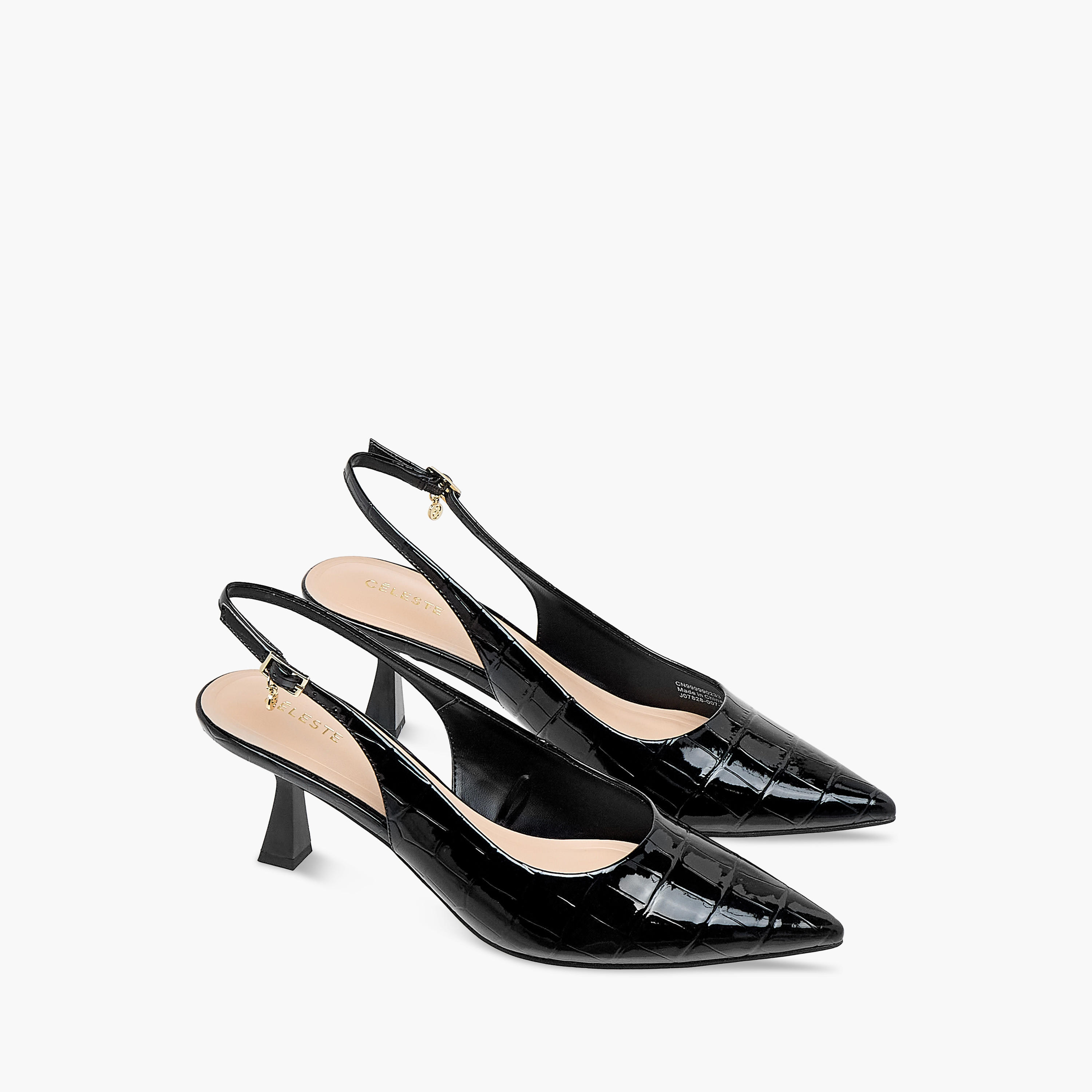 Celeste Women's Textured Slingback Shoes with Buckle Closure and Flared Heels-women-shoes-heels-image-1