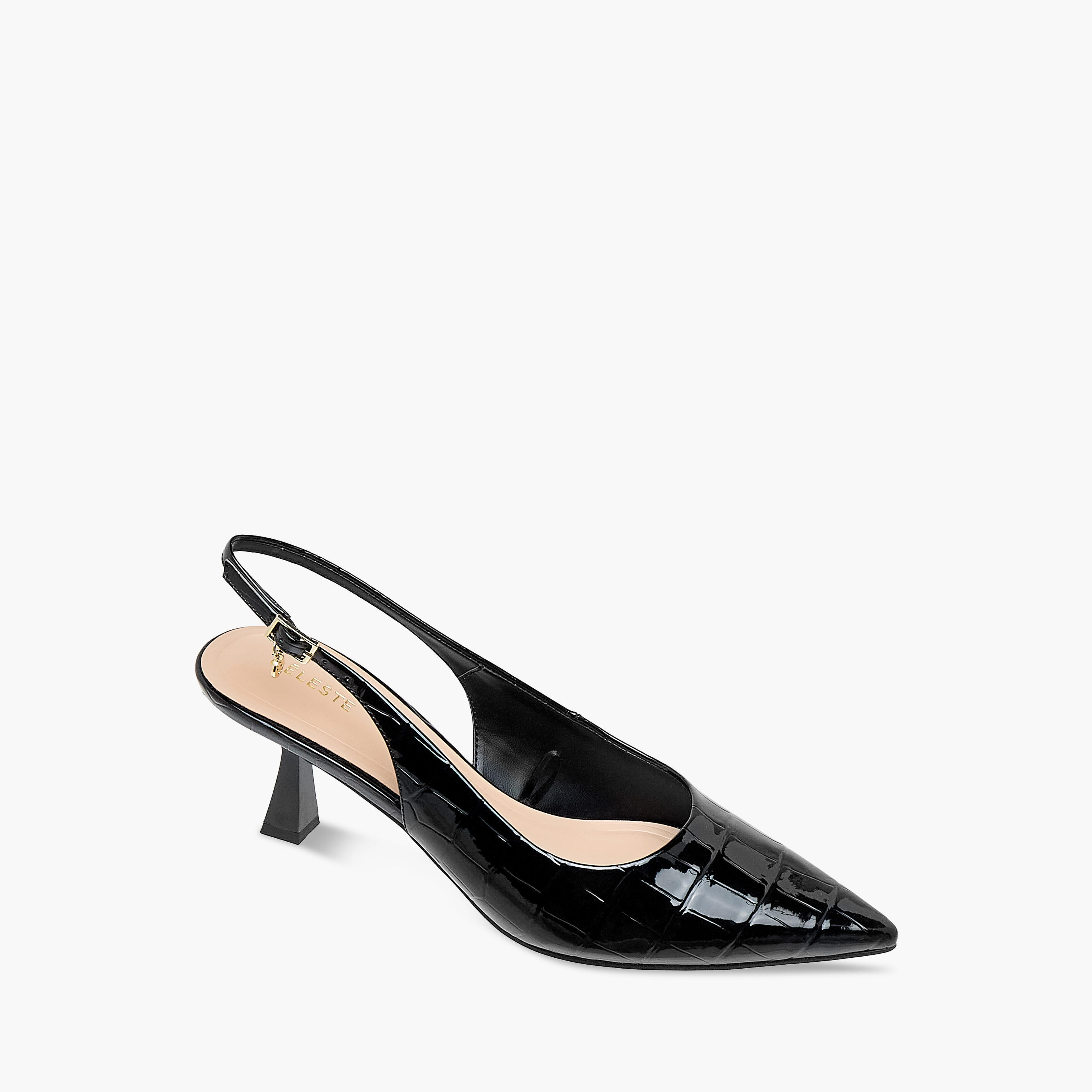 Celeste Women's Textured Slingback Shoes with Buckle Closure and Flared Heels-women-shoes-heels-image-2