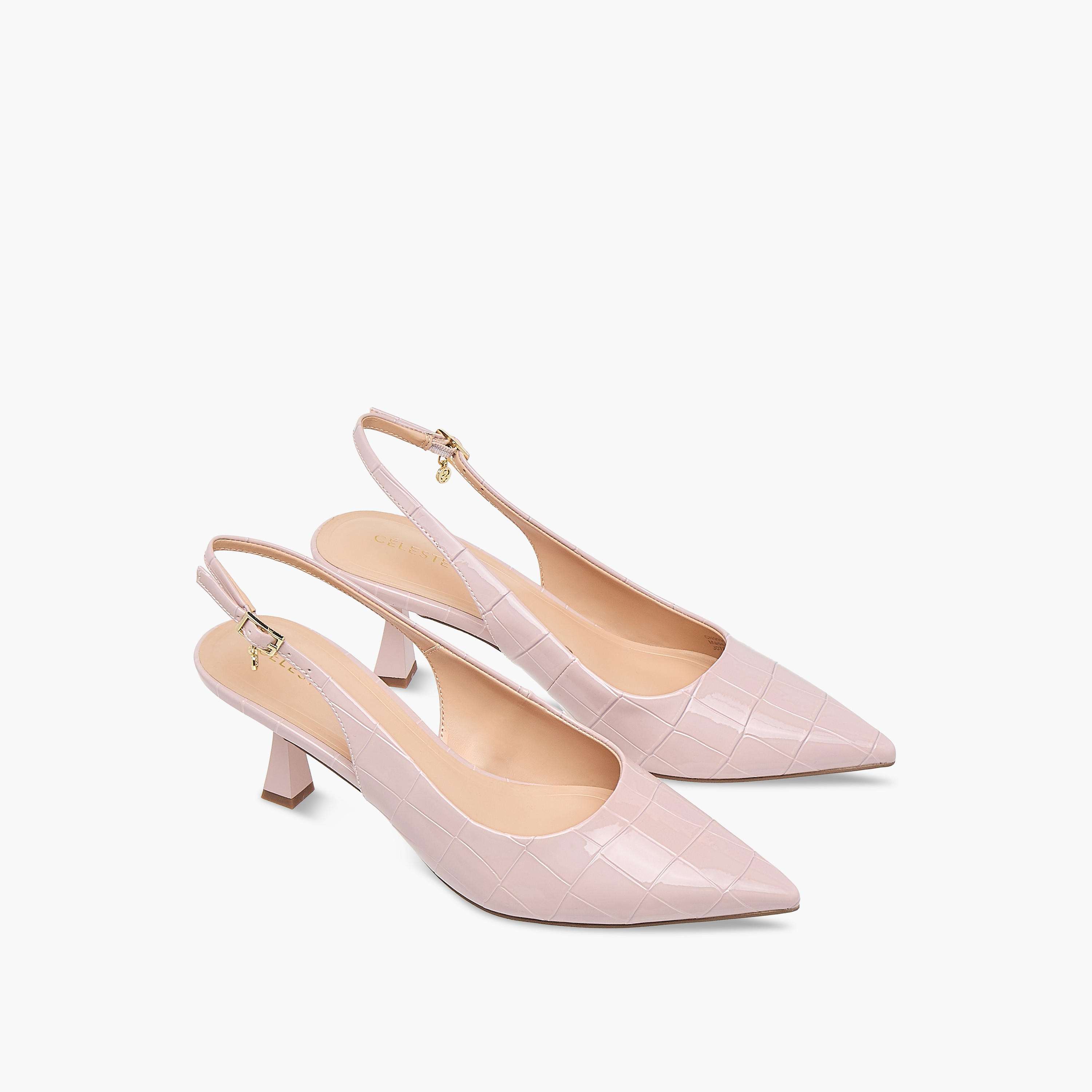 Celeste Women's Textured Slingback Shoes with Buckle Closure and Flared Heels-women-shoes-heels-image-1