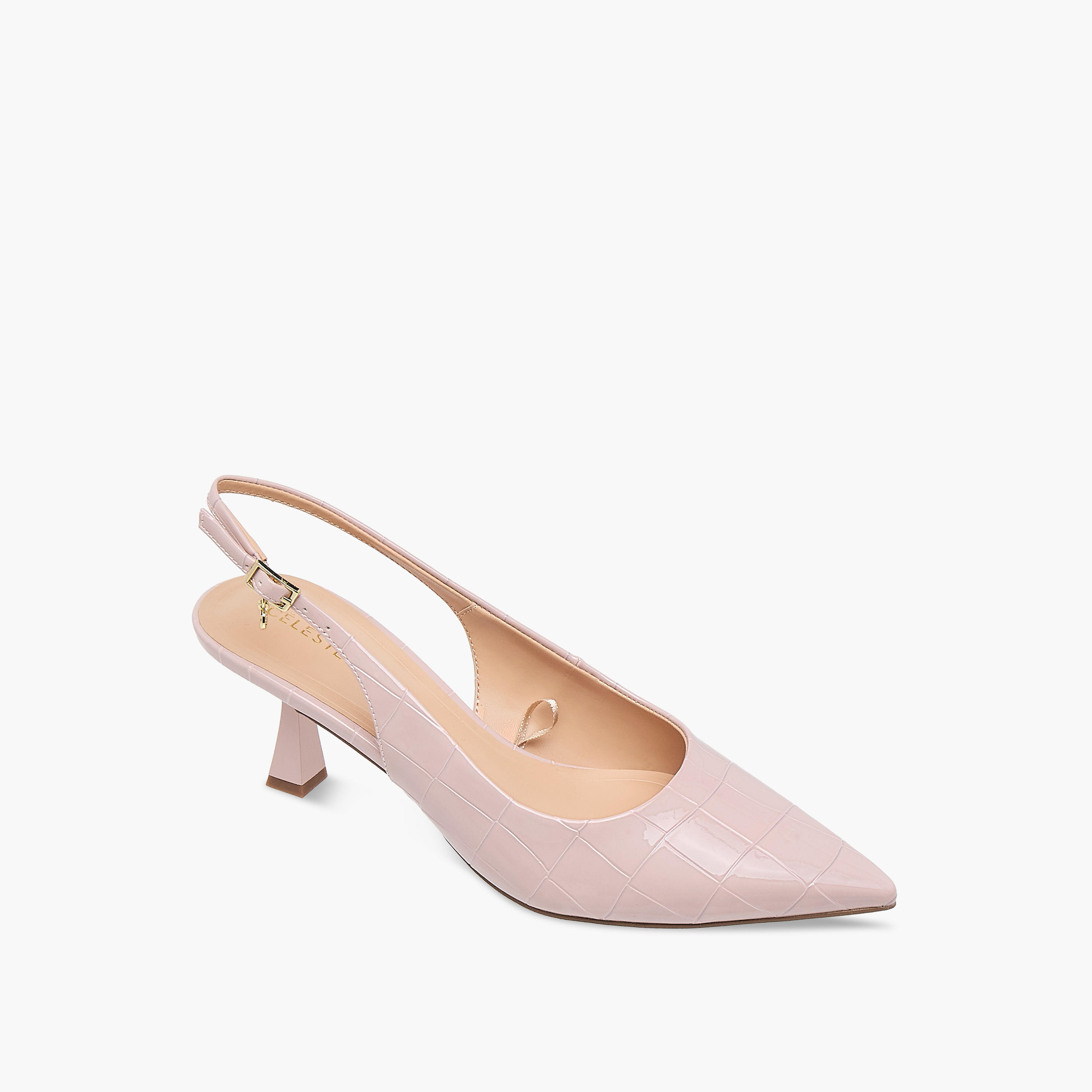 Celeste Women's Textured Slingback Shoes with Buckle Closure and Flared Heels-women-shoes-heels-image-2