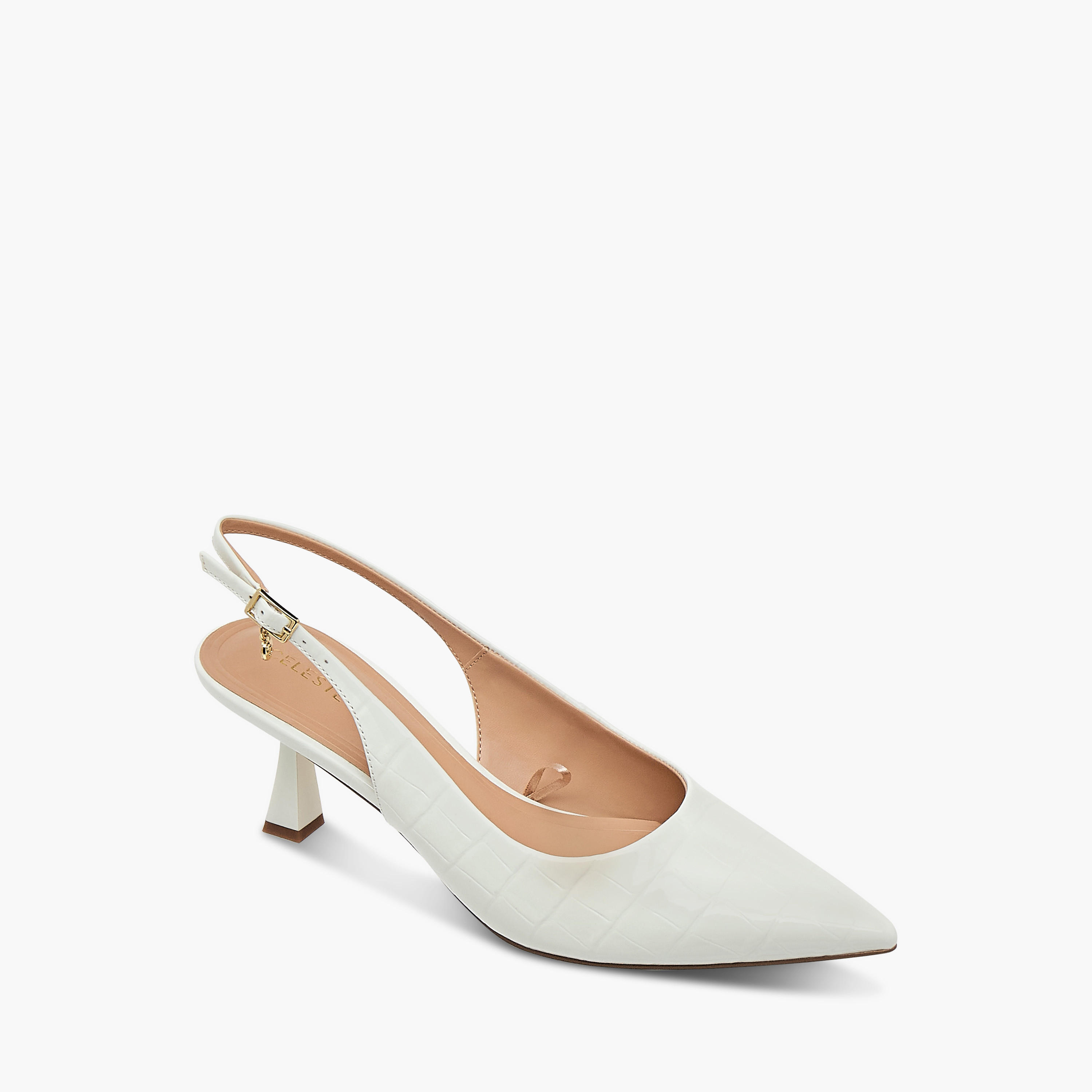 Celeste Women's Textured Slingback Shoes with Buckle Closure and Flared Heels-women-shoes-heels-image-2