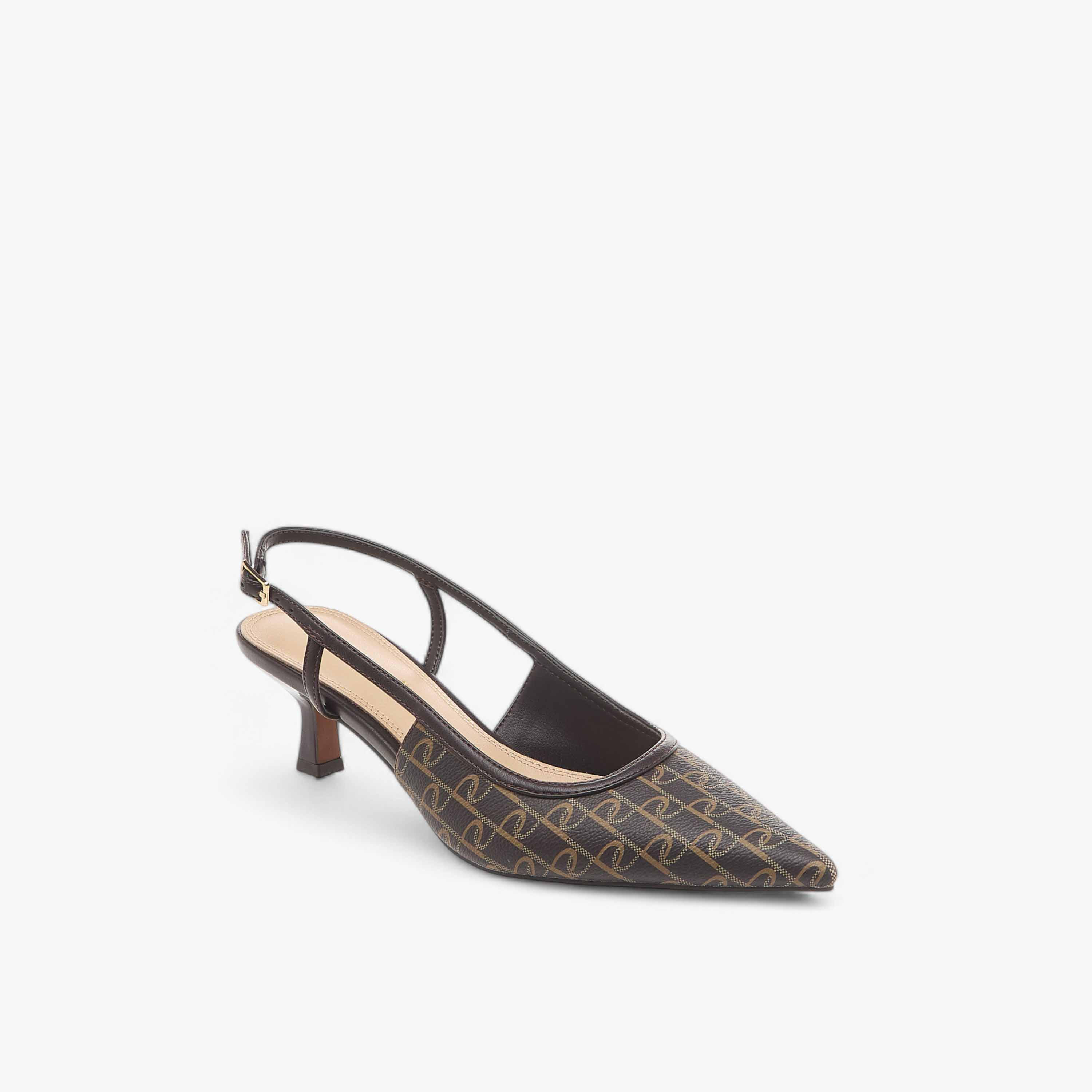 Paprika Monogram Print Slingback Shoes with Kitten Heels and Buckle Closure-women-shoes-sandals-heeled-image-2