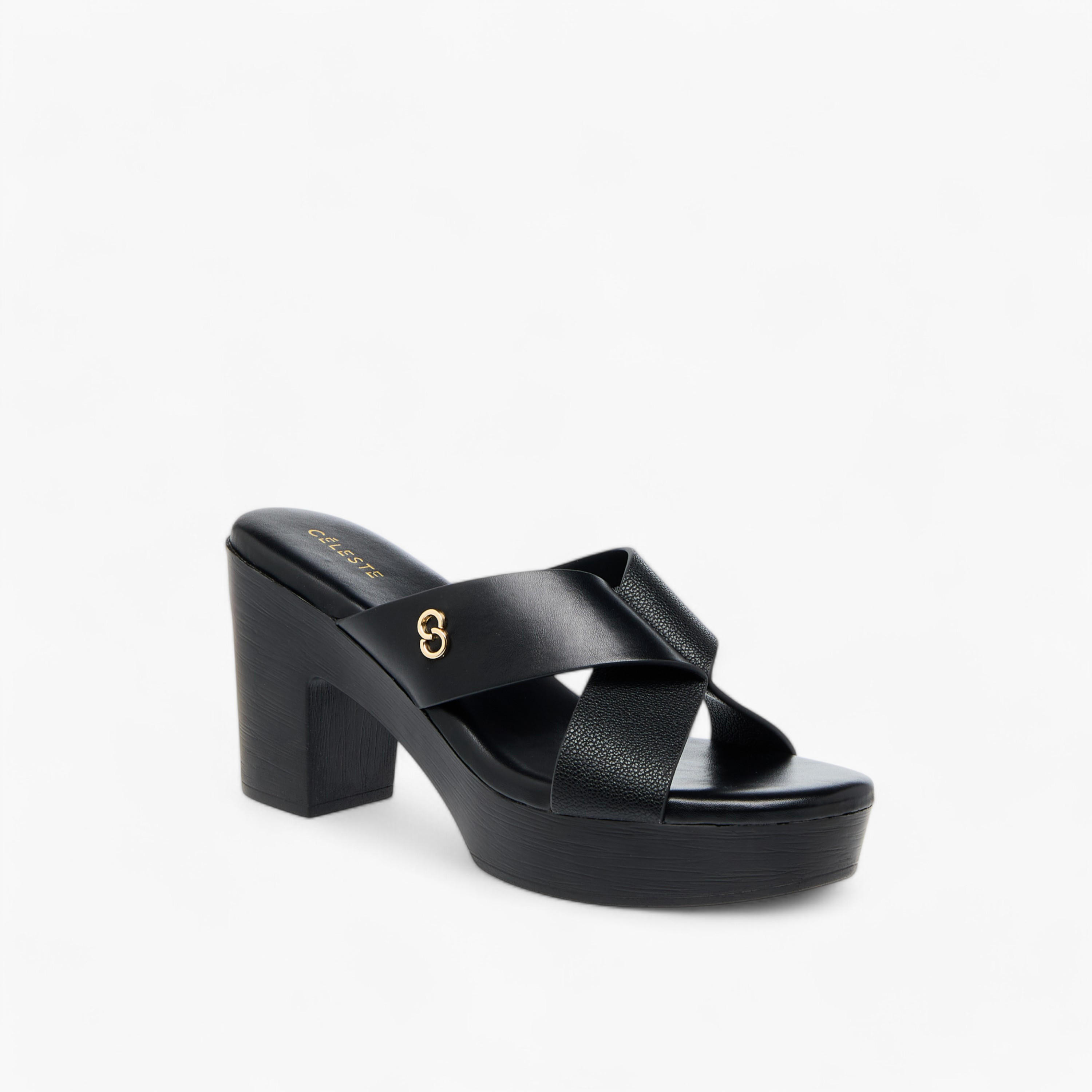 Celeste Women's Logo Accent Slip-On Cross Strap Sandals with Block Heels-women-shoes-sandals-heeled-image-2