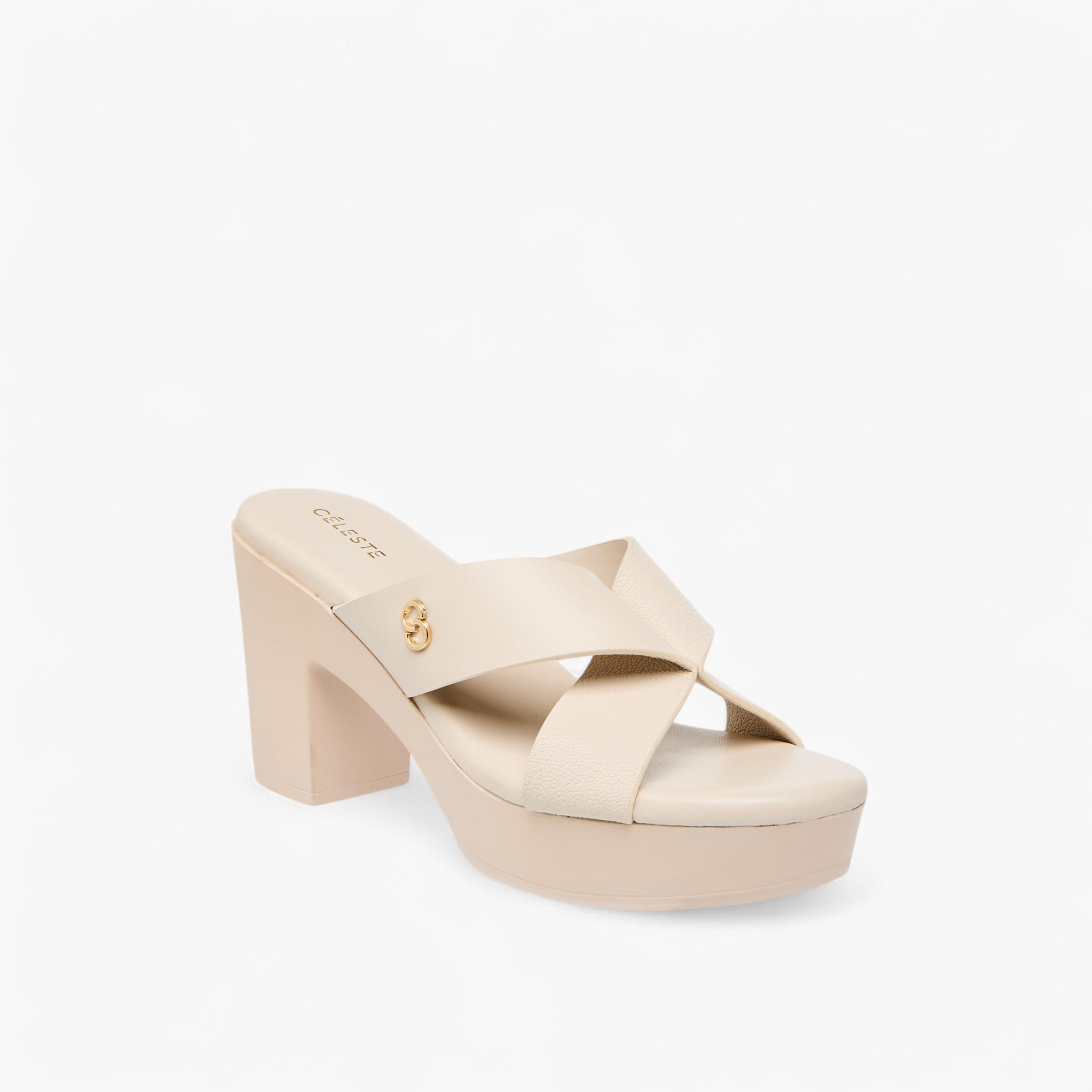 Celeste Women's Logo Accent Slip-On Cross Strap Sandals with Block Heels-women-shoes-sandals-heeled-image-2
