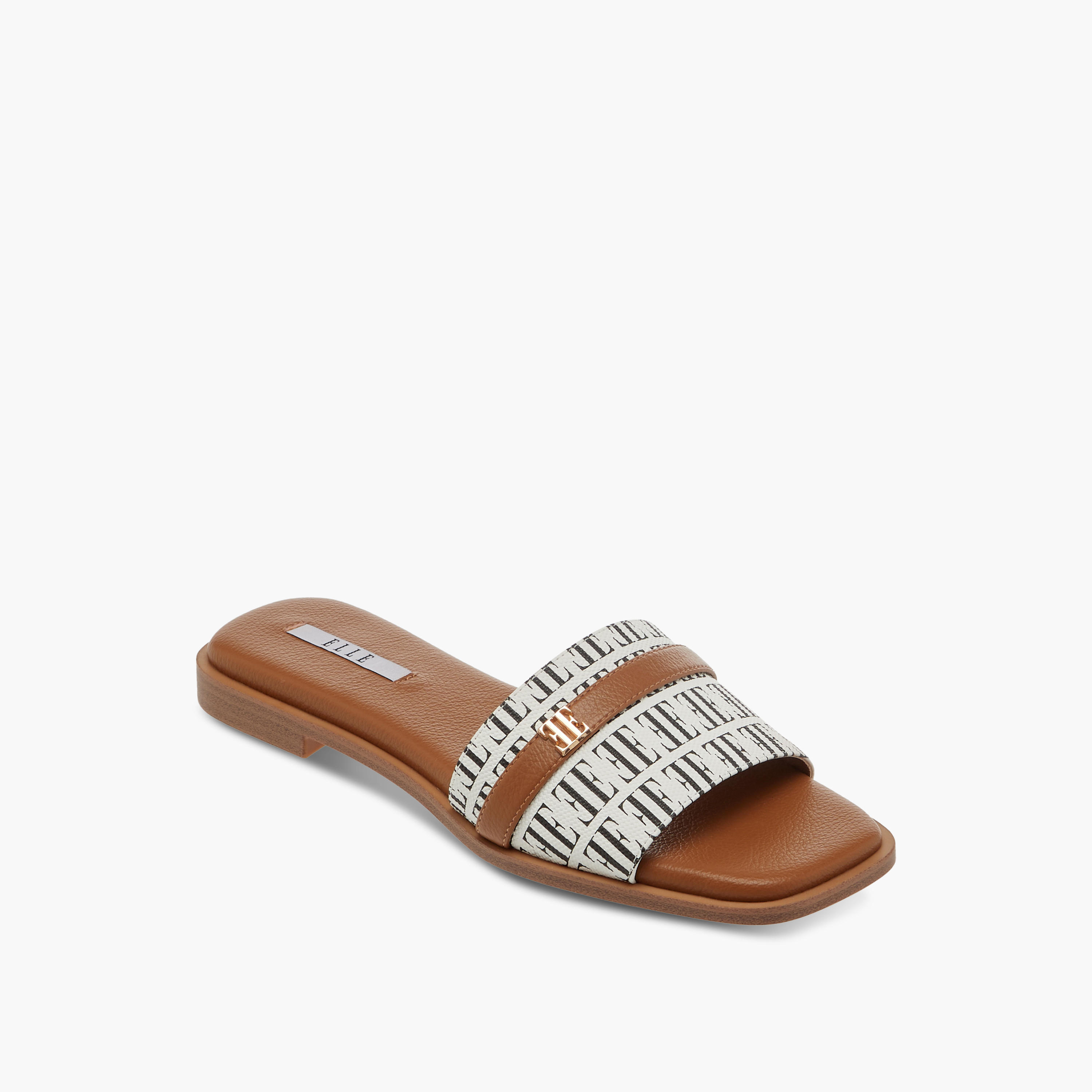 Elle Women's Textured Slip-On Sandals with Metal Accent-women-shoes-flats-sandals-image-2