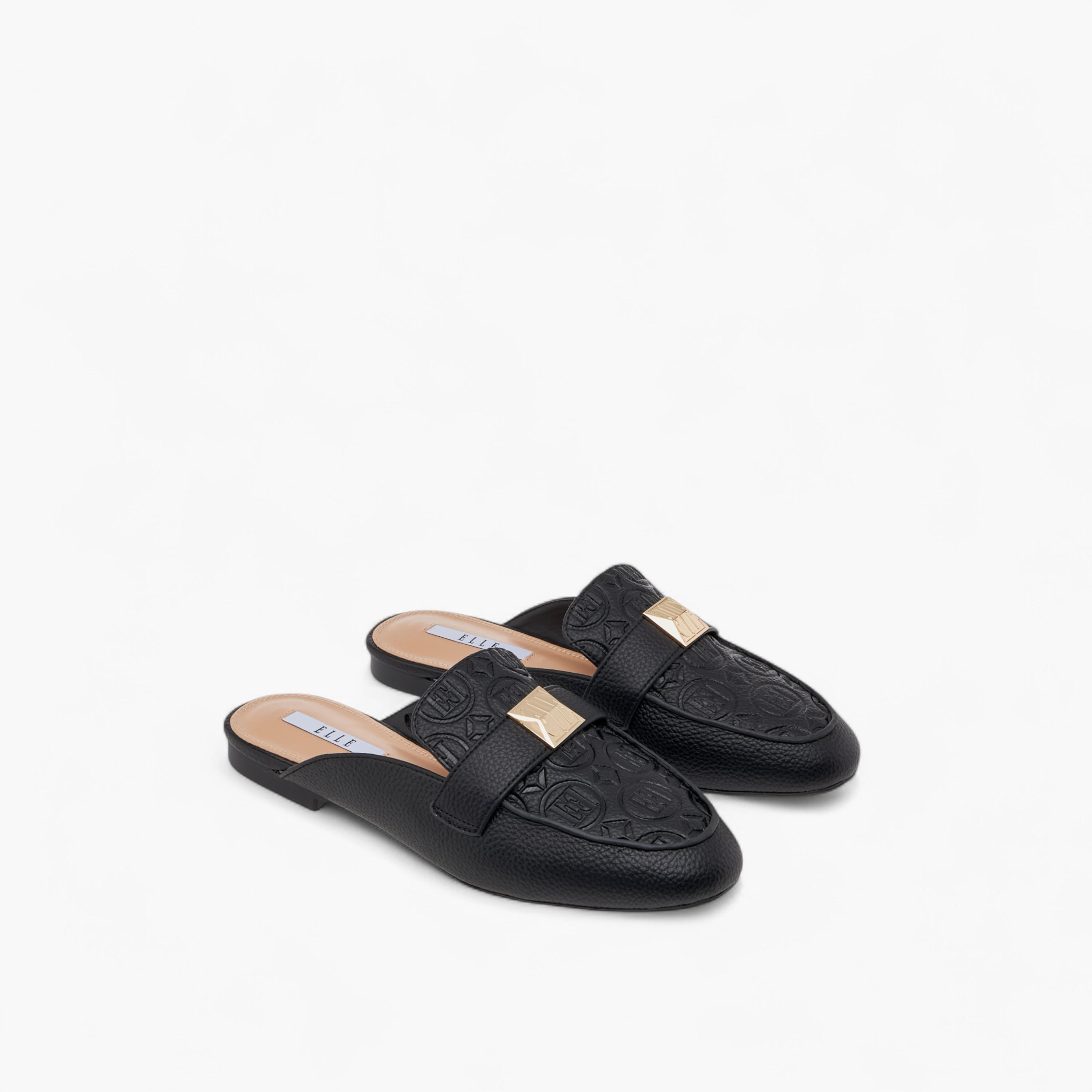 Elle Women's Embossed Slip-On Mules with Metal Accent-women-shoes-flats-mules-image-1