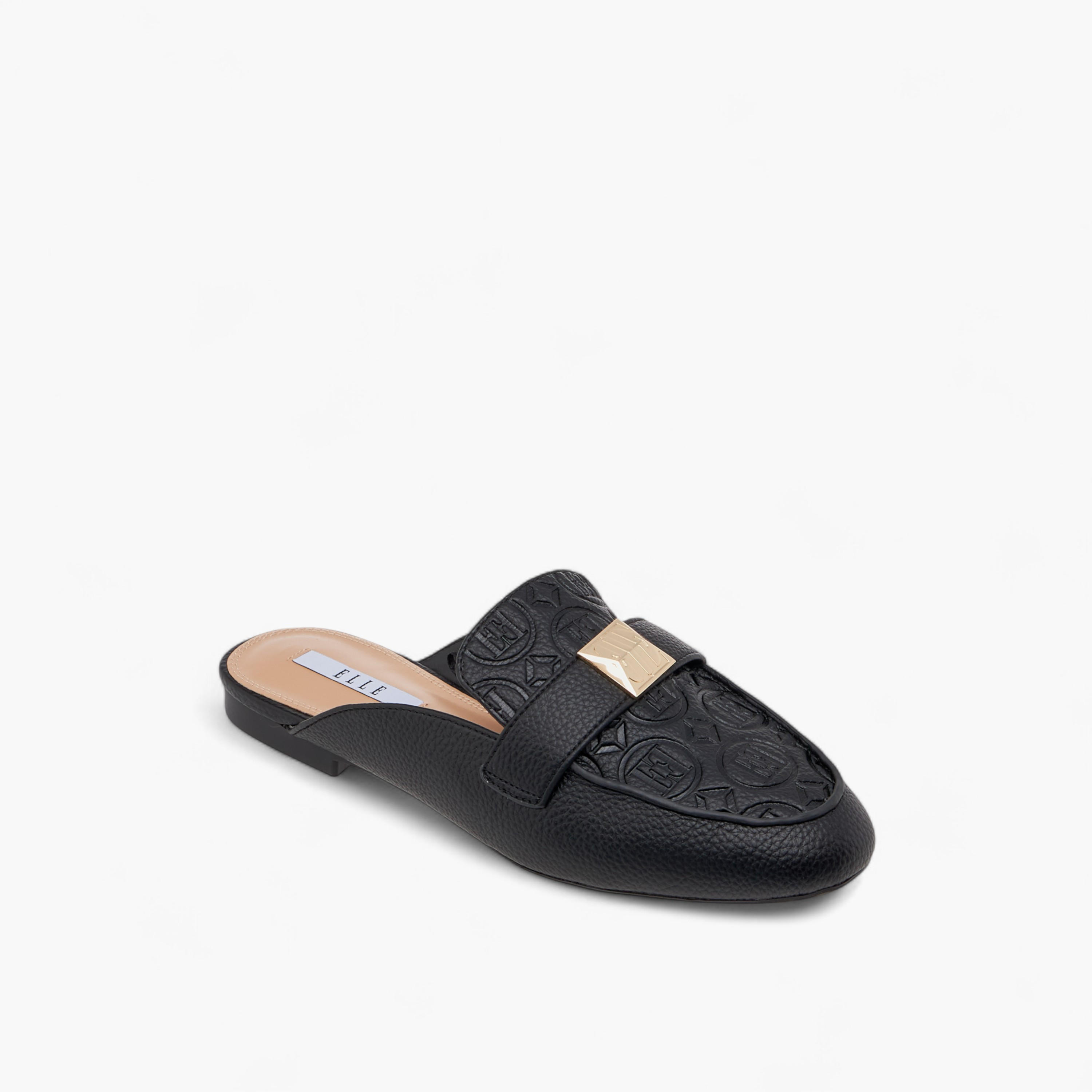 Elle Women's Embossed Slip-On Mules with Metal Accent-women-shoes-flats-mules-image-2