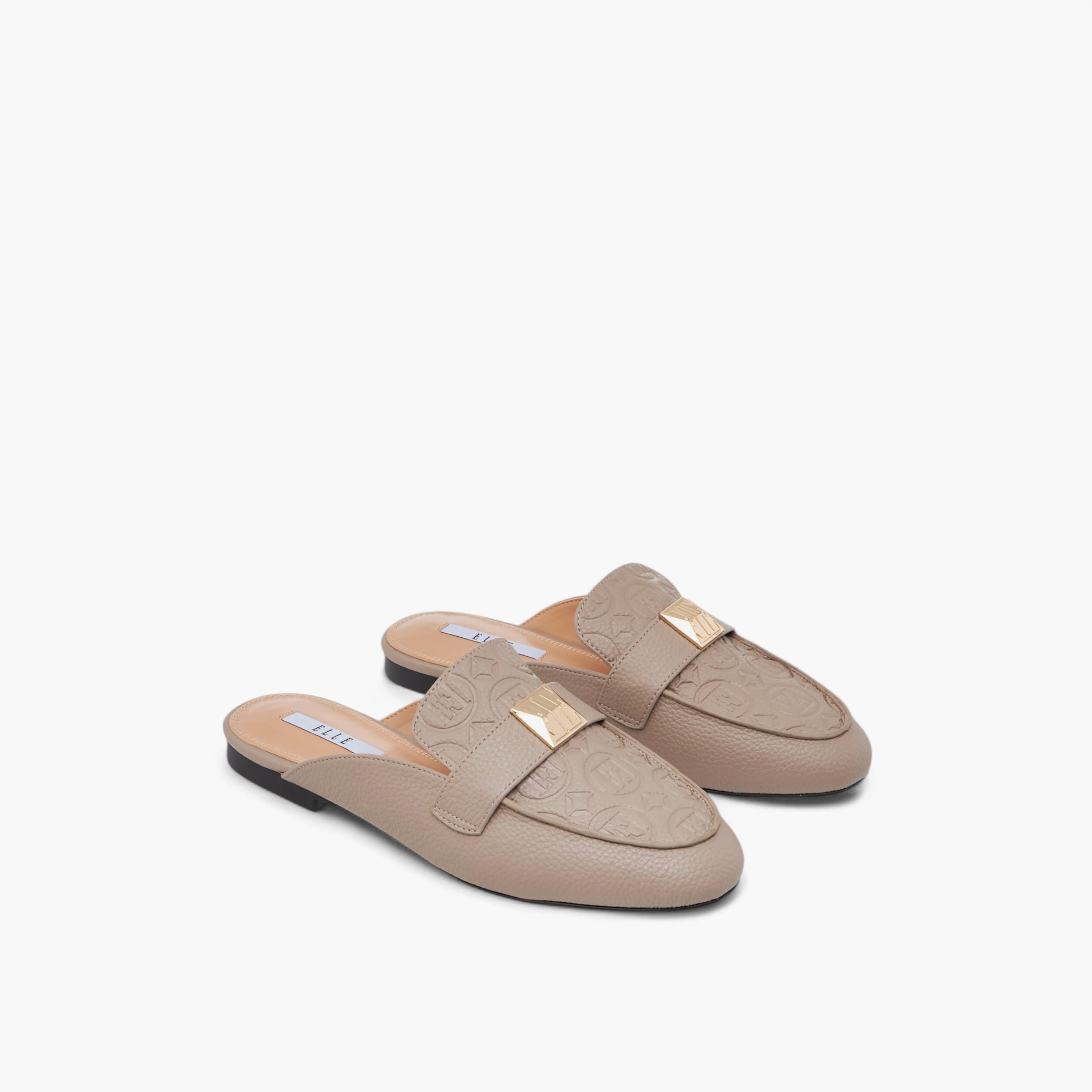 Elle Women's Embossed Slip-On Mules with Metal Accent-women-shoes-flats-mules-image-1