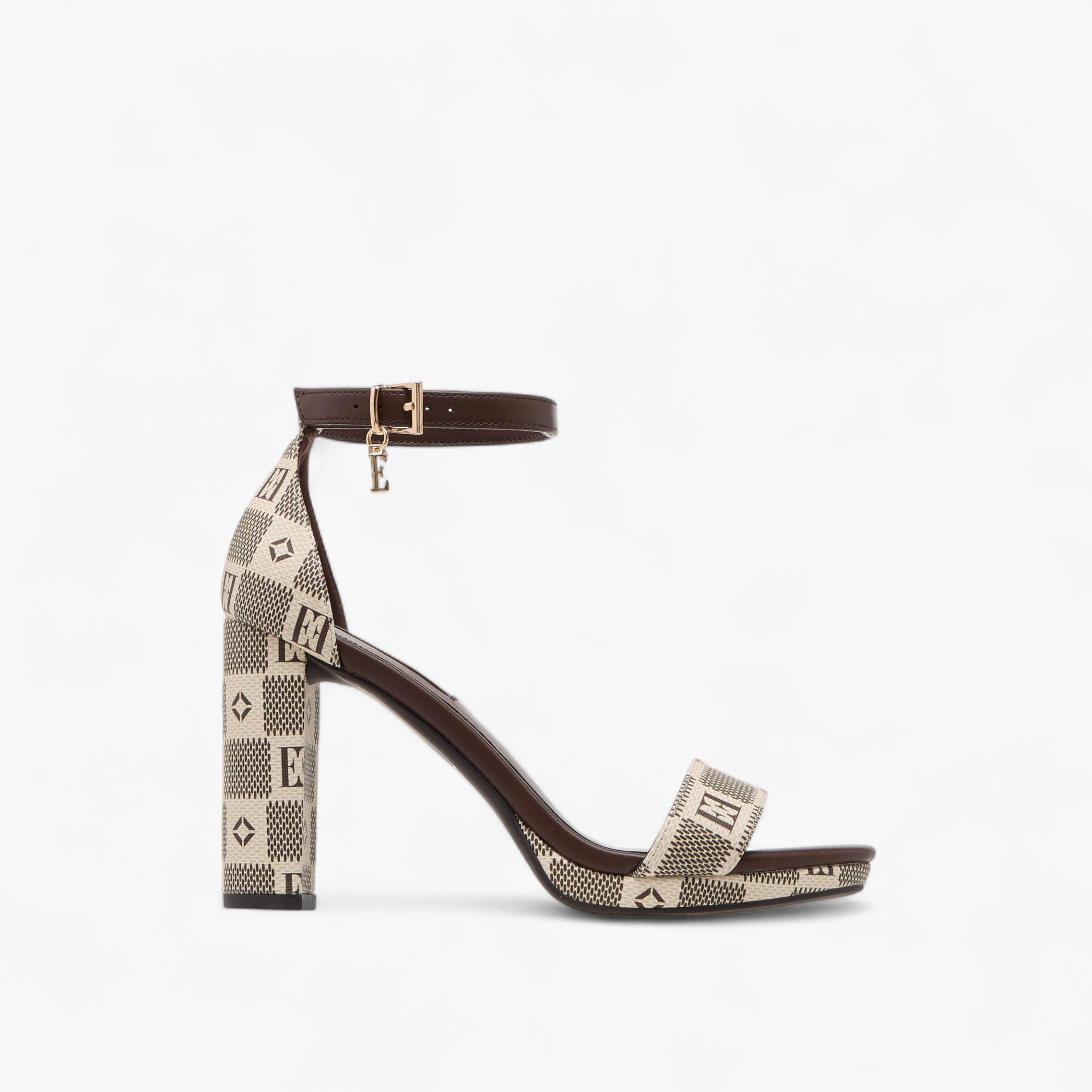 Elle Women's Monogram Print Sandals with Buckle Closure and Block Heels-women-shoes-heels-image-3