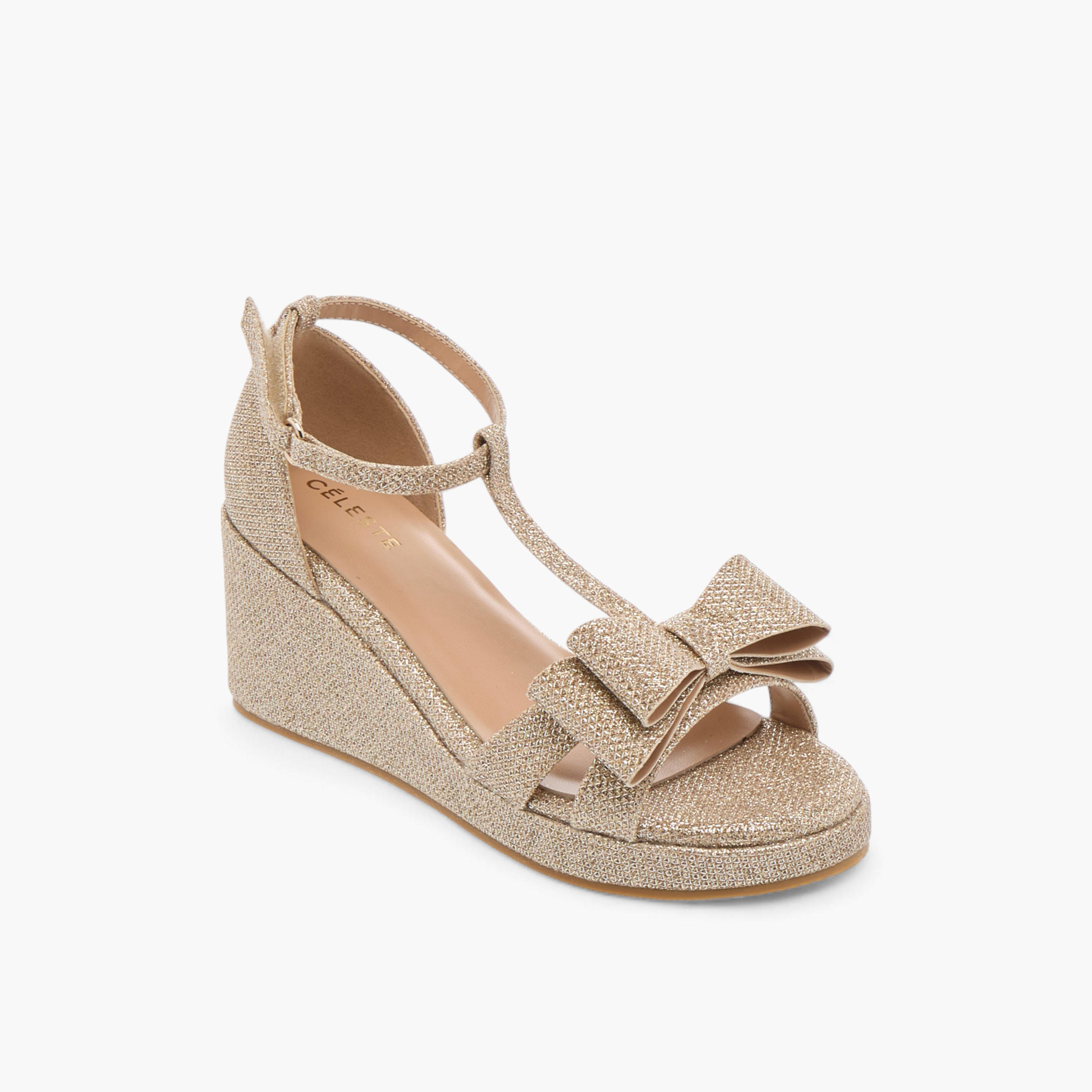 Celeste Girls' Embellished Wedge Sandals with Hook and Loop Closure-girls-shoes-sandals-image-2