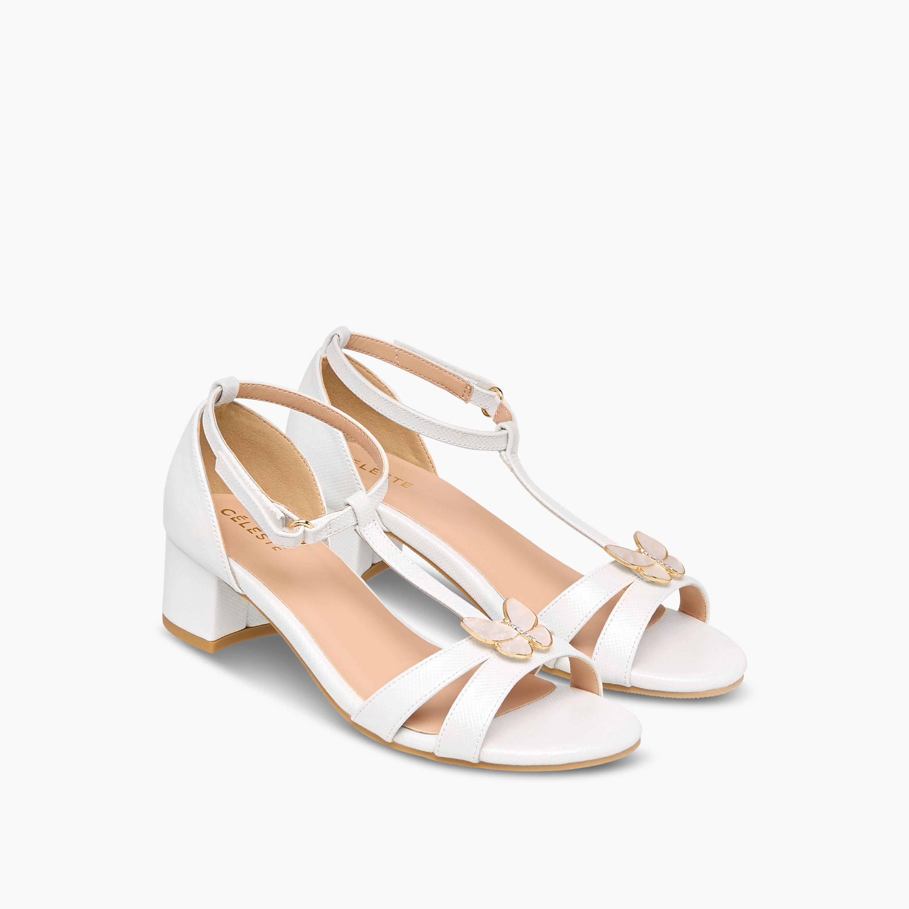Celeste Girls' Butterfly Accent Block Heel Sandals with Hook and Loop Closure-girls-shoes-sandals-image-1