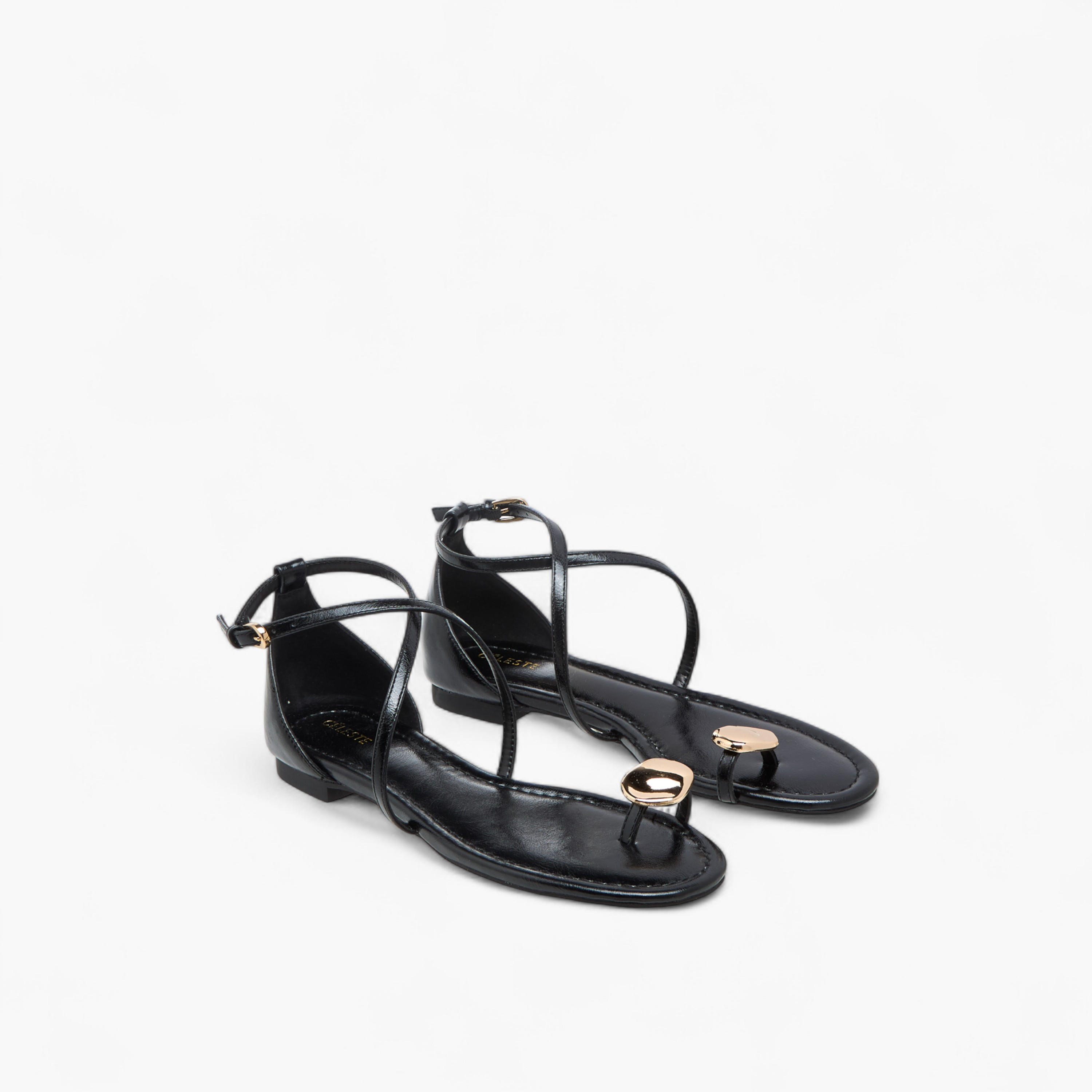 Celeste Women's Solid Cross Strap Sandals with Buckle Closure-women-shoes-flats-sandals-image-1