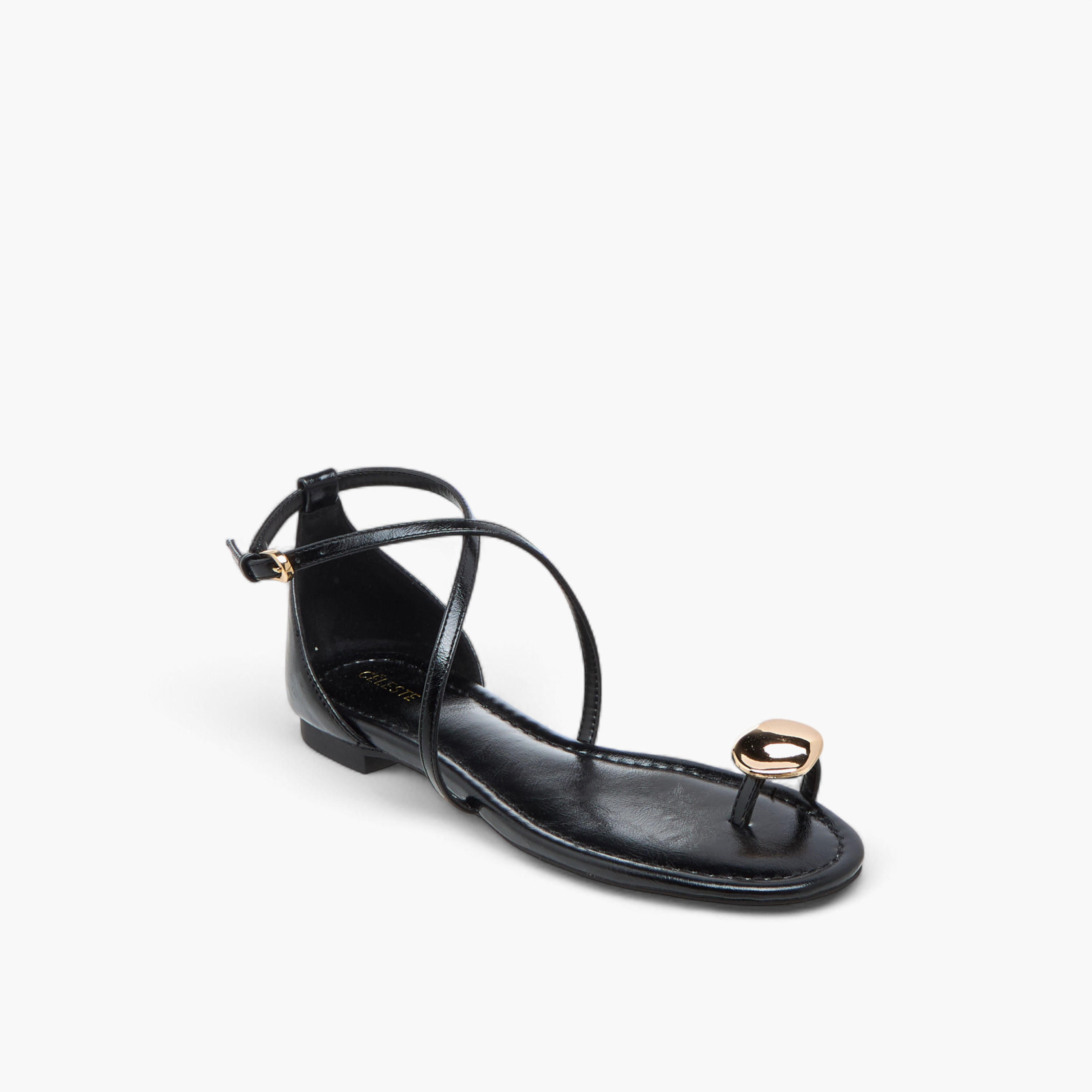 Celeste Women's Solid Cross Strap Sandals with Buckle Closure-women-shoes-flats-sandals-image-2