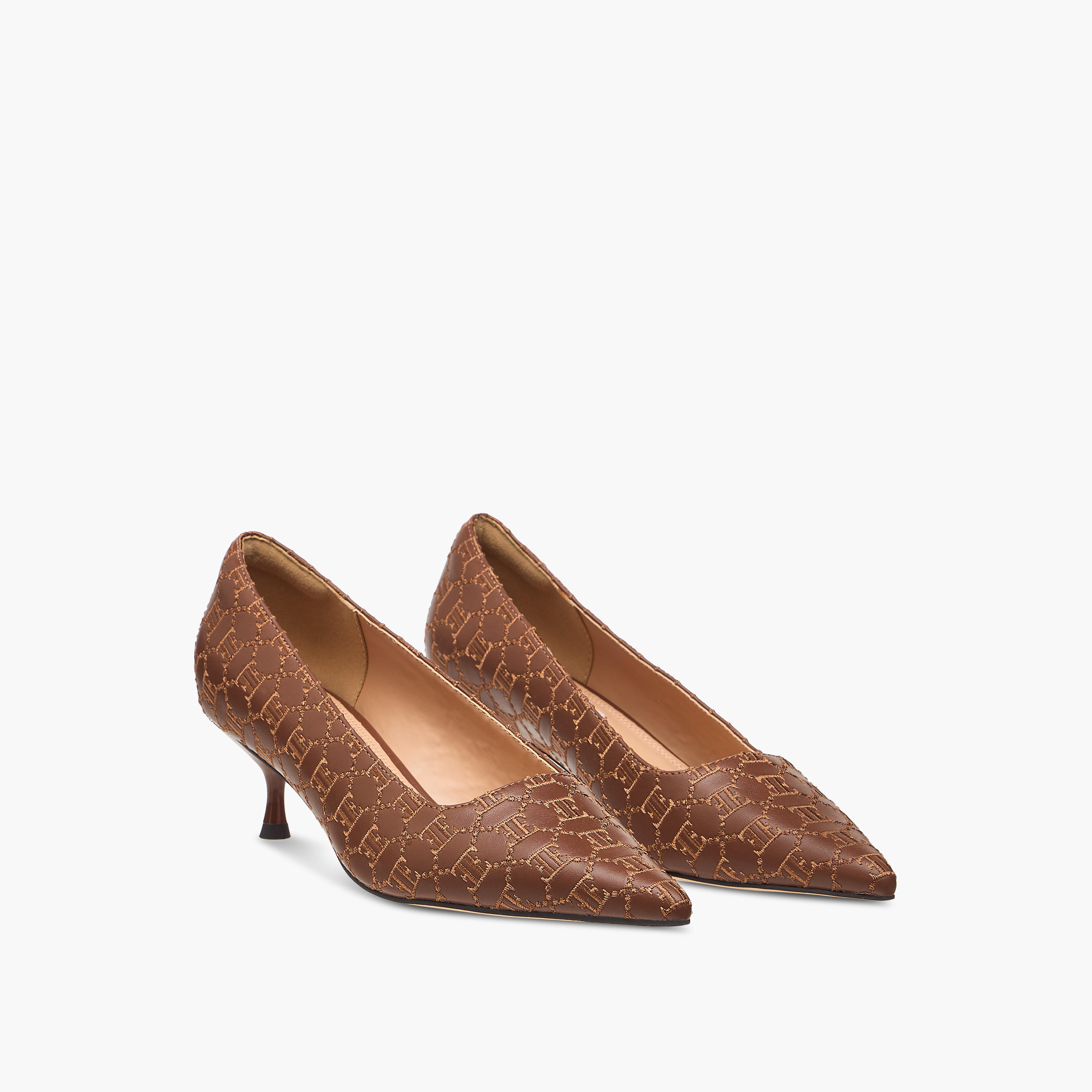 Elle Monogram Embroidered Slip-On Shoes with Kitten Heels-women-shoes-sandals-heeled-image-1