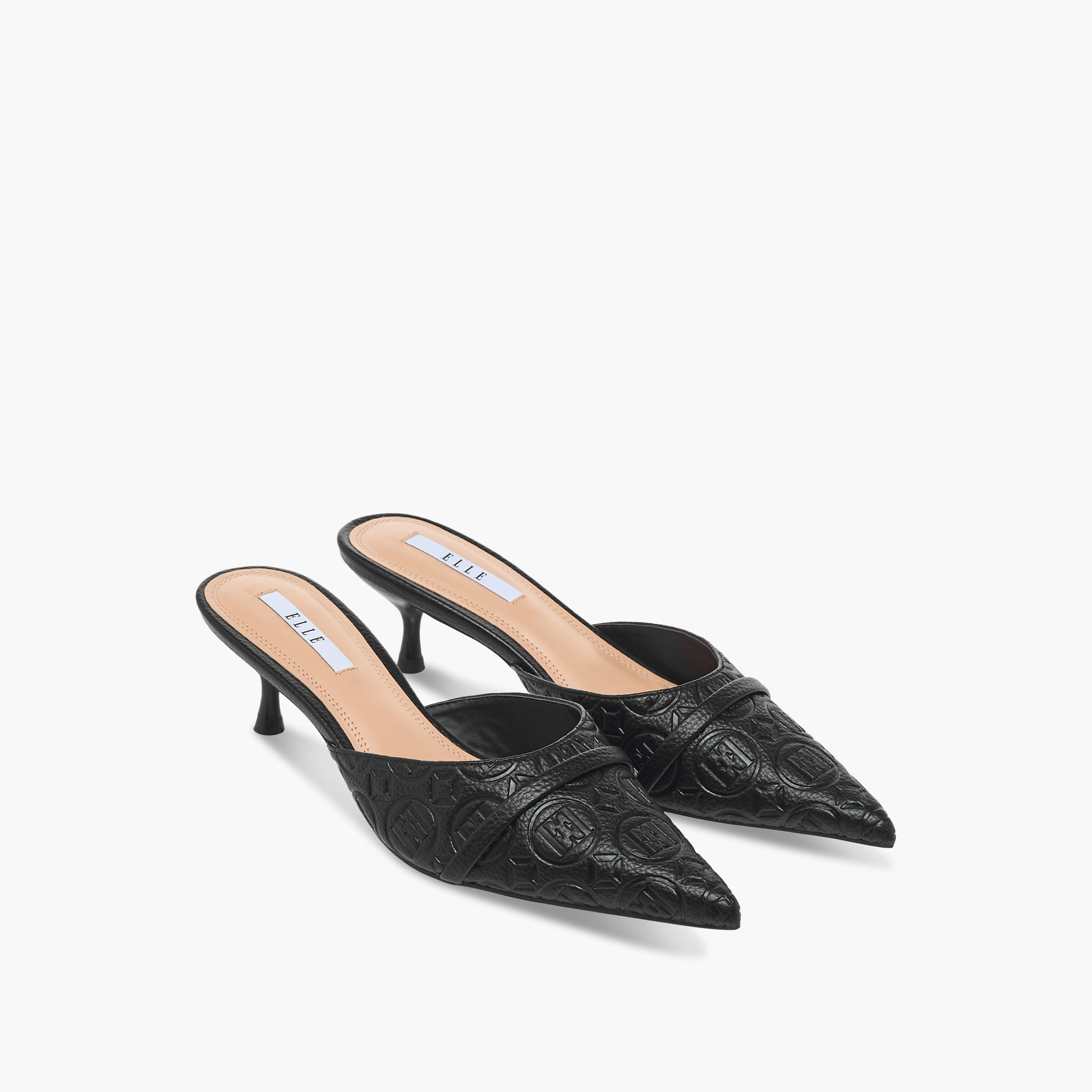 حذاء ميول سهل الارتداء بنقوش مونوجرام وكعب صغير للنساء من إيل-women-shoes-sandals-heeled-image-1