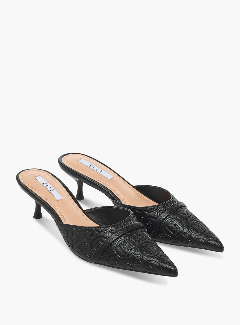 حذاء ميول سهل الارتداء بنقوش مونوجرام وكعب صغير للنساء من إيل-women-shoes-sandals-heeled-image-1