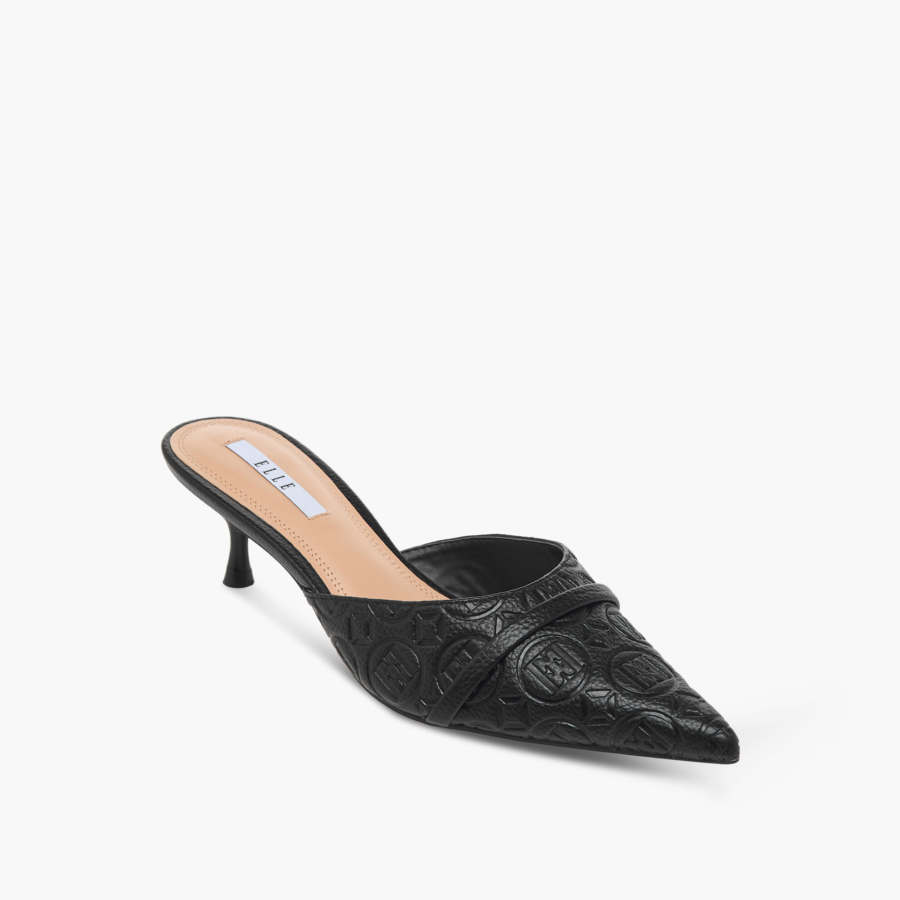 حذاء ميول سهل الارتداء بنقوش مونوجرام وكعب صغير للنساء من إيل-women-shoes-sandals-heeled-image-3