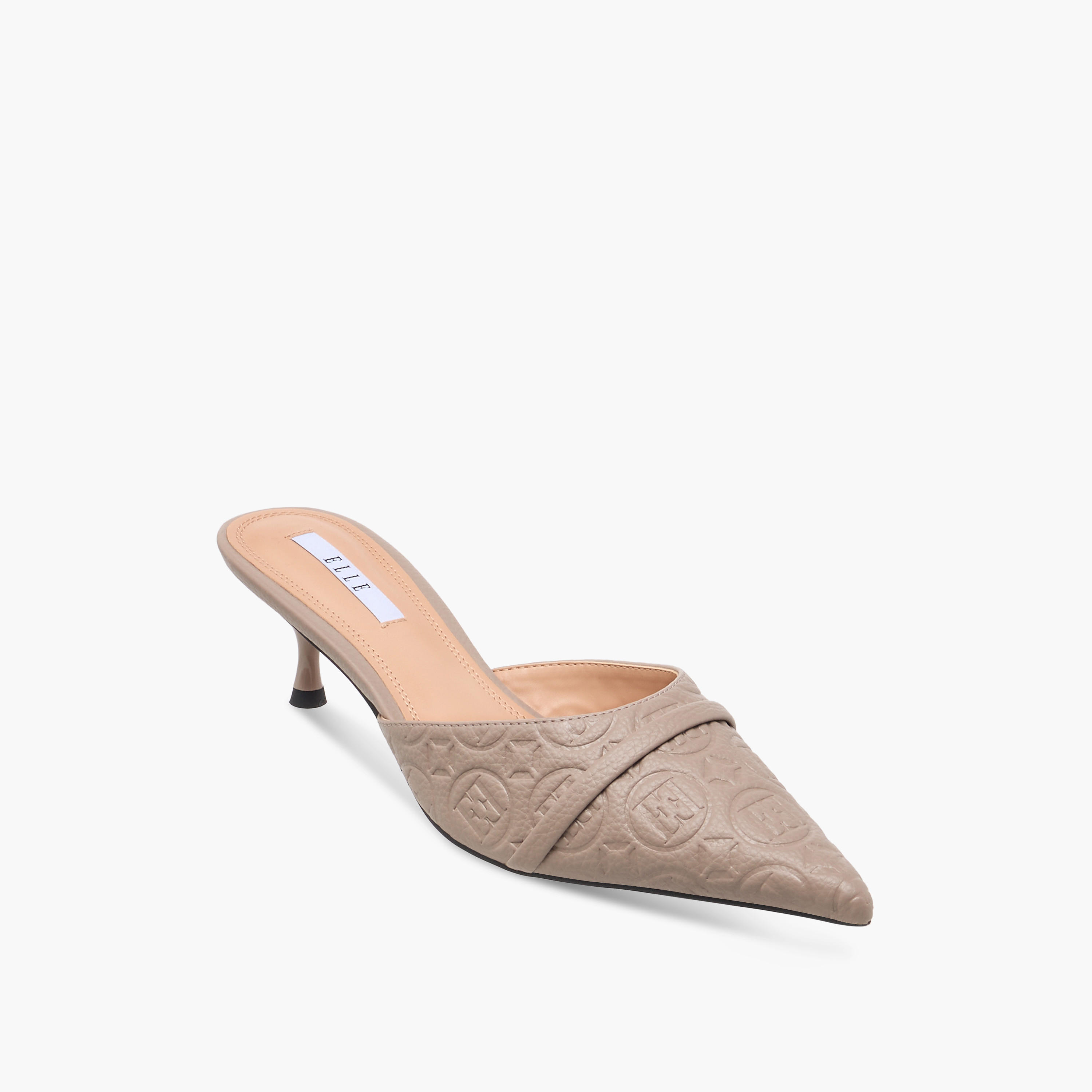 Elle Women's Monogram Embossed Slip-On Mules with Kitten Heels-women-shoes-sandals-heeled-image-2