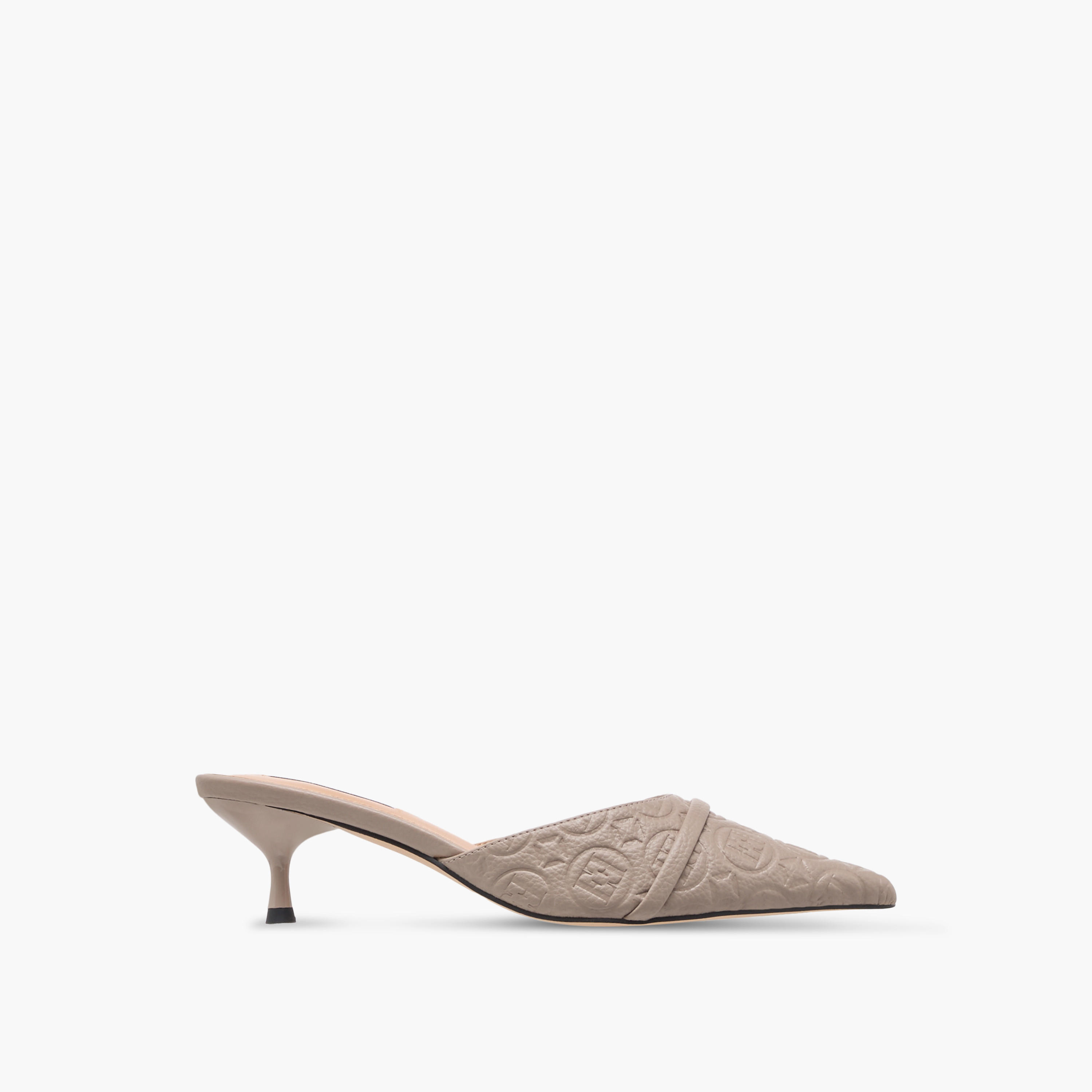 Elle Women's Monogram Embossed Slip-On Mules with Kitten Heels-women-shoes-sandals-heeled-image-3