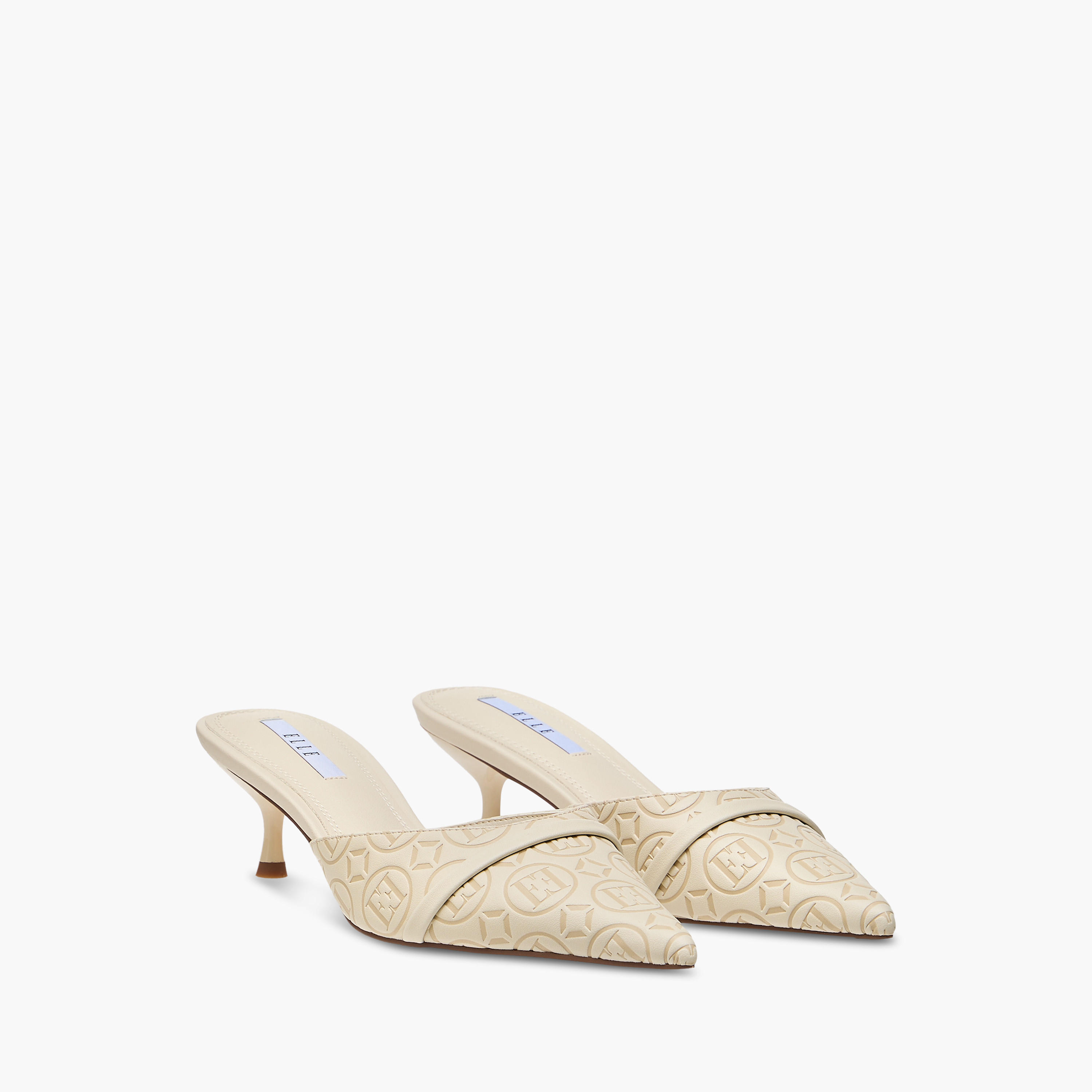 Elle Women's Monogram Detail Slip-On Mules with Kitten Heels-women-shoes-sandals-heeled-image-1