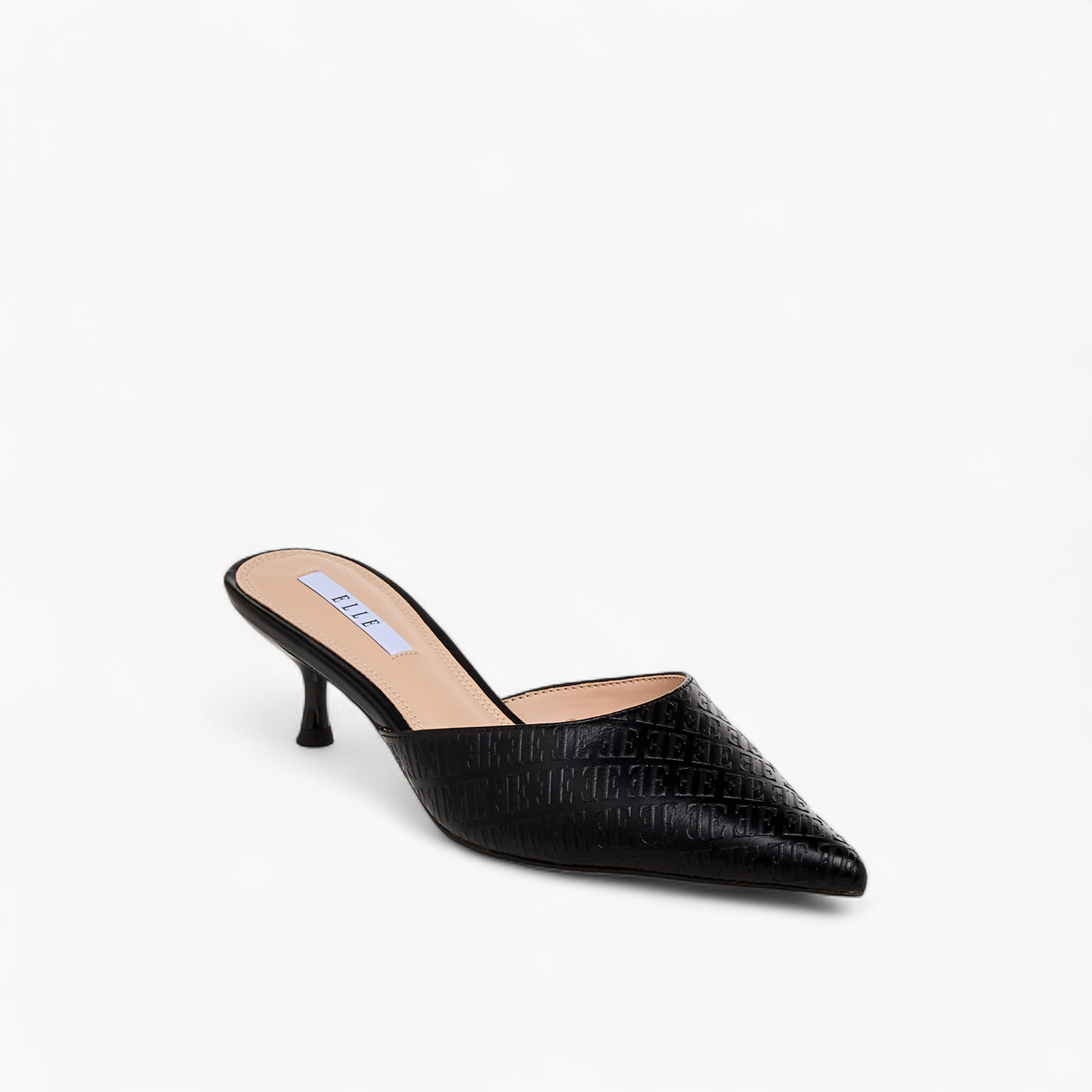 Elle Women Monogram Embossed Kitten Heel Mules-women-shoes-sandals-heeled-image-2