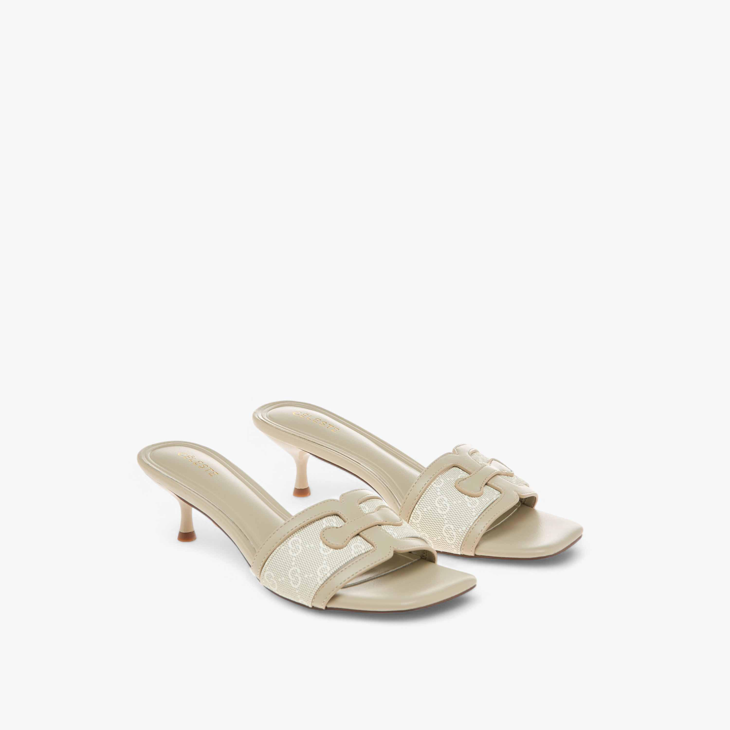 Celeste Women's Monogram Print Slip-On Sandals with Kitten Heels-women-shoes-sandals-heeled-image-1