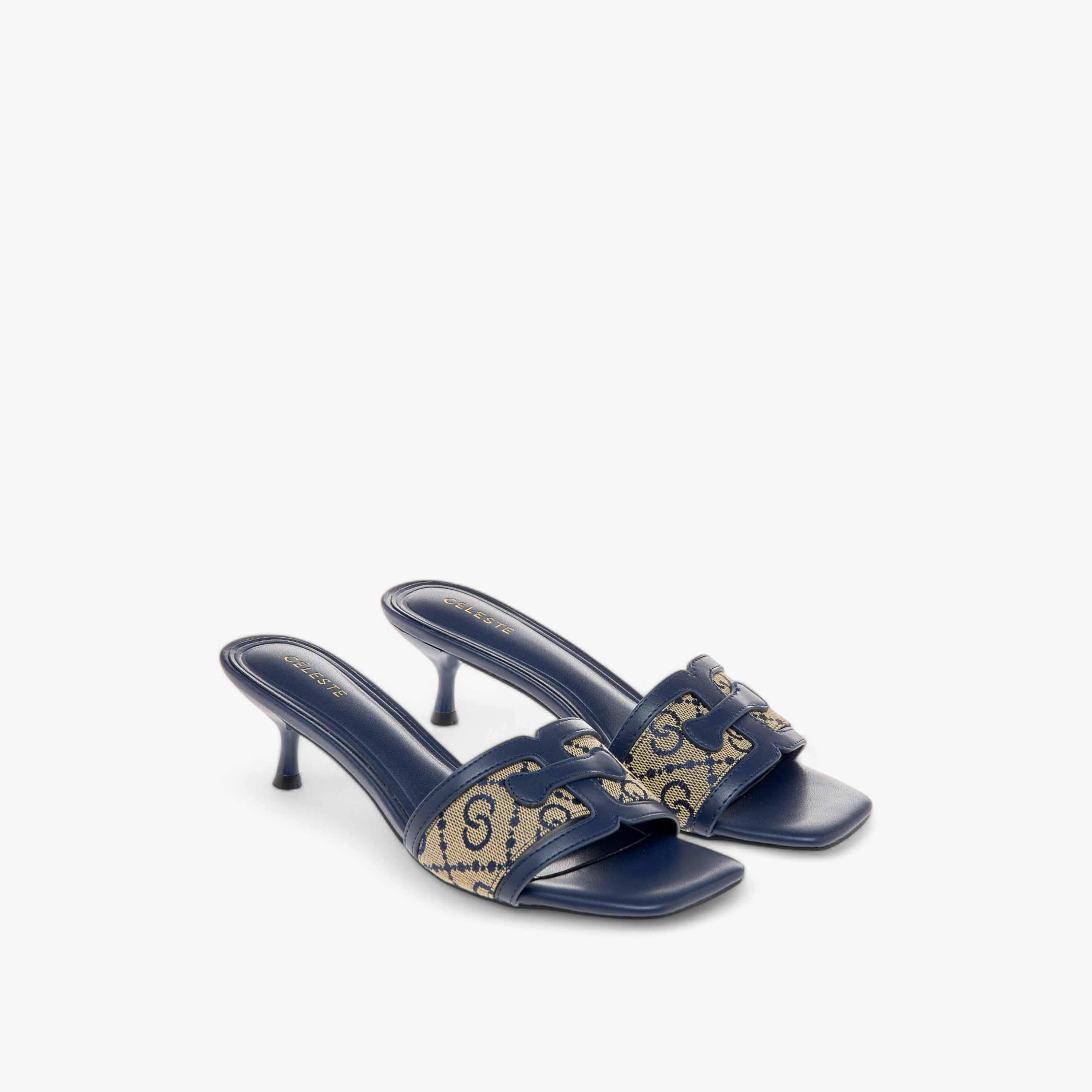 Celeste Women's Monogram Print Slip-On Sandals with Kitten Heels-women-shoes-sandals-heeled-image-1