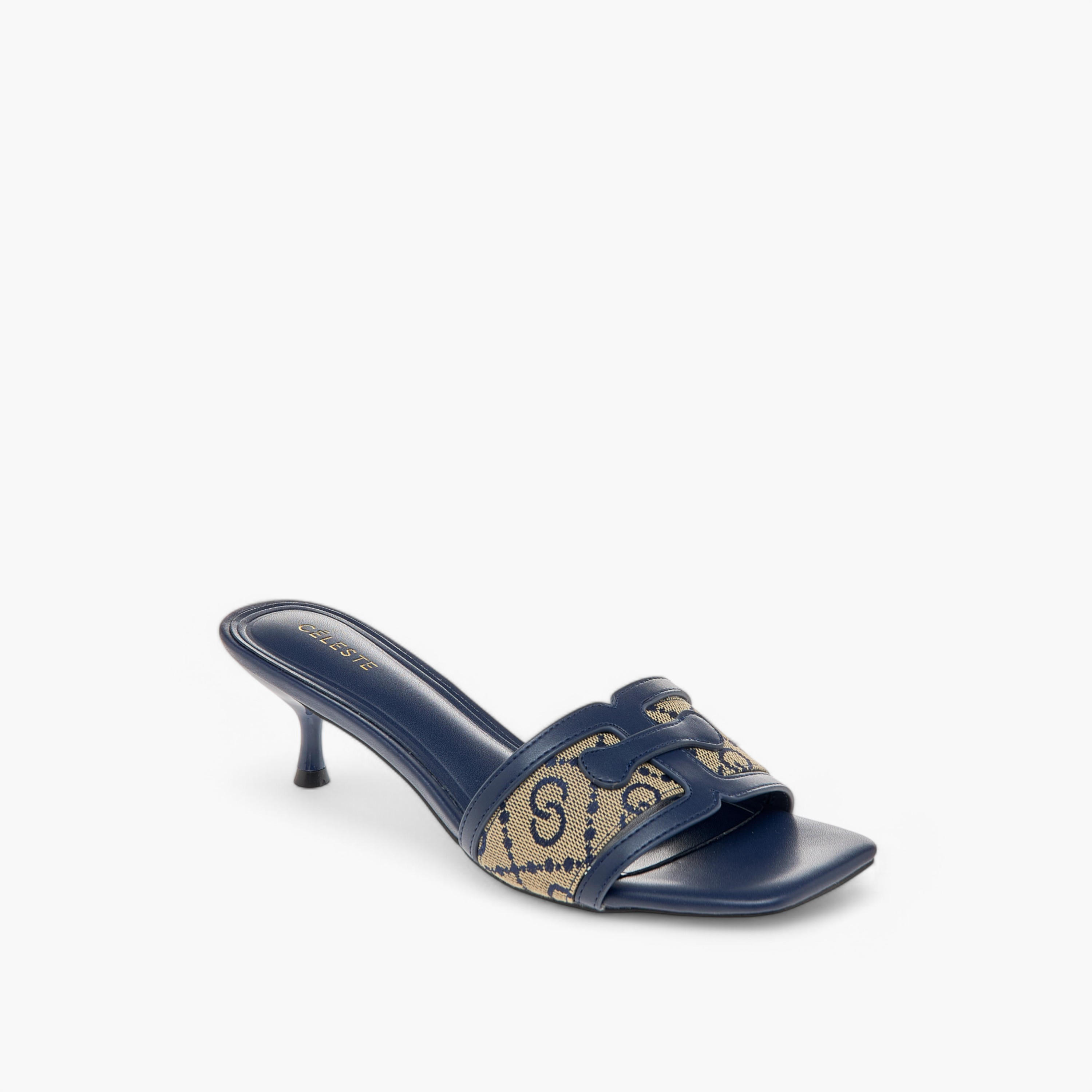 Celeste Women's Monogram Print Slip-On Sandals with Kitten Heels-women-shoes-sandals-heeled-image-2