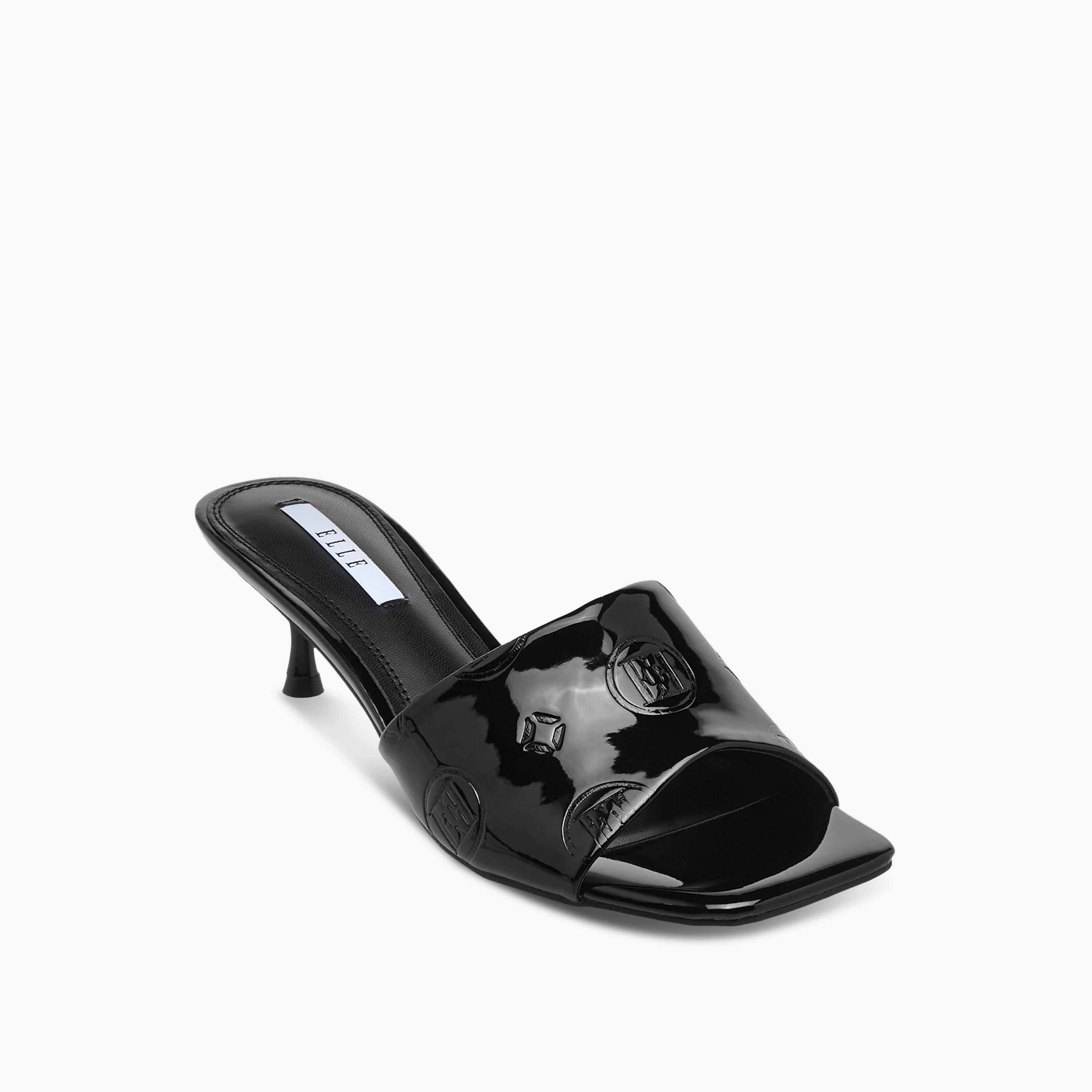 Elle Women's Logo Embossed Slip-On Sandals with Kitten Heels-women-shoes-heels-image-2